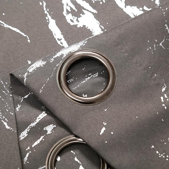 Taisier Home Silver Foil Print Linen Textured Curtains Geometric Marble Pattern Design Curtains for Living Room Thermal Insulated Window Treatment 2 Panels 95" L,Dark Grey and Silver Curtain Print