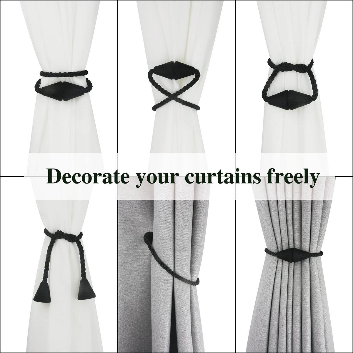 Magnetic Curtain Tiebacks Rope Decorative Holdbacks for Drapes Nieffeiy