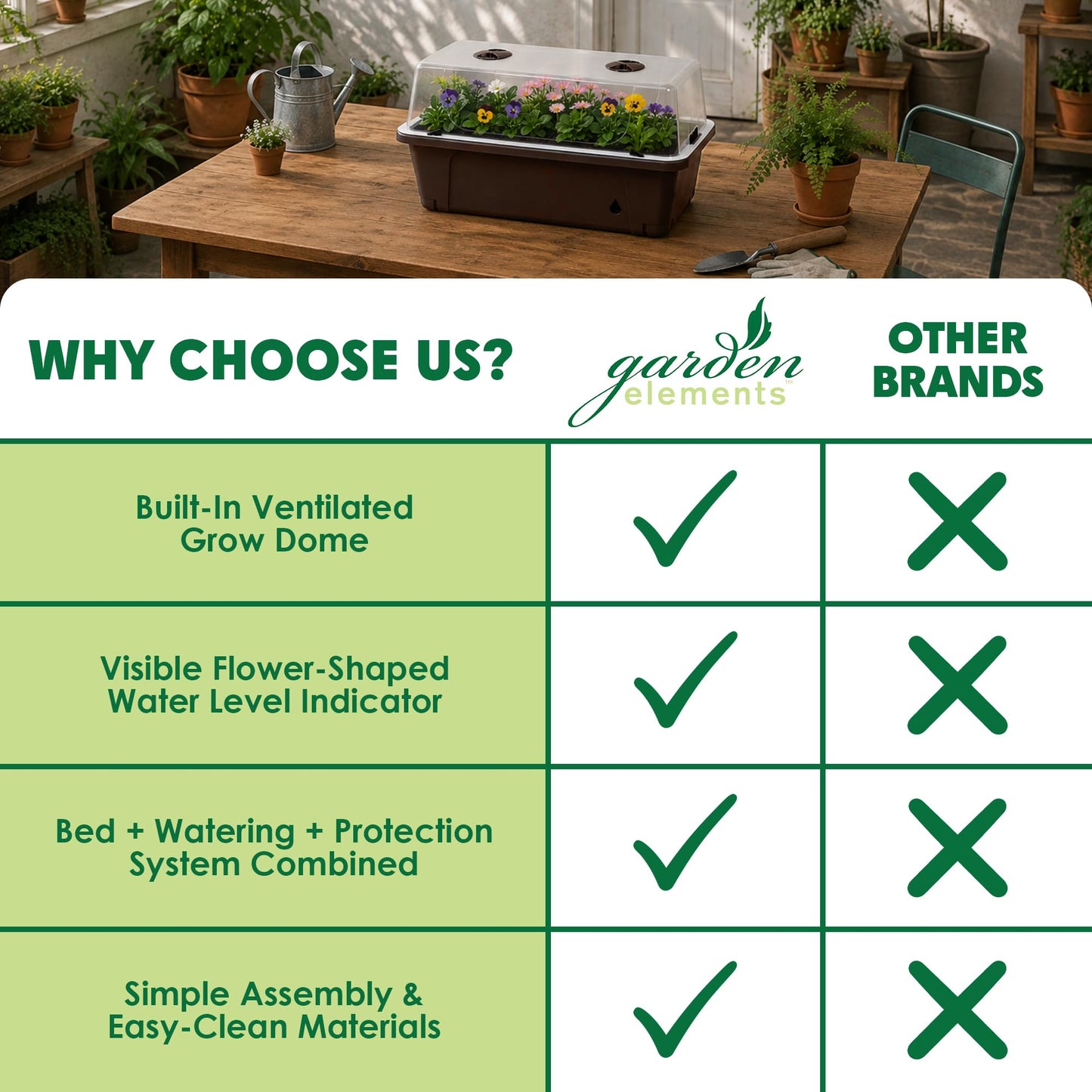 Garden Elements Brown Elevated Raised Garden Bed, 29.5" x 15" - Self-Watering Planter Box with Ventilated Grow Dome for Indoor/Outdoor Vegetables, Herbs & Seed Starting