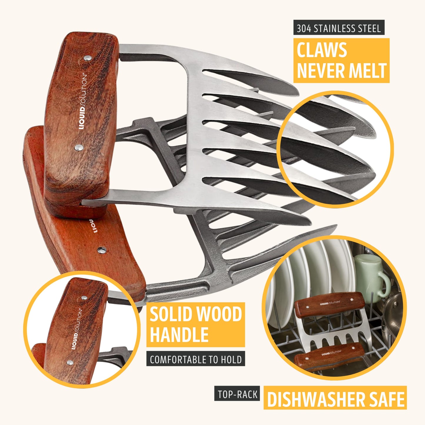 Premium 18/8 Stainless Steel Meat Shredder Claws with Wooden Handles – Effortlessly Shred, Pull & Serve Pork, Turkey, Chicken & Brisket – Perfect BBQ Gift Idea