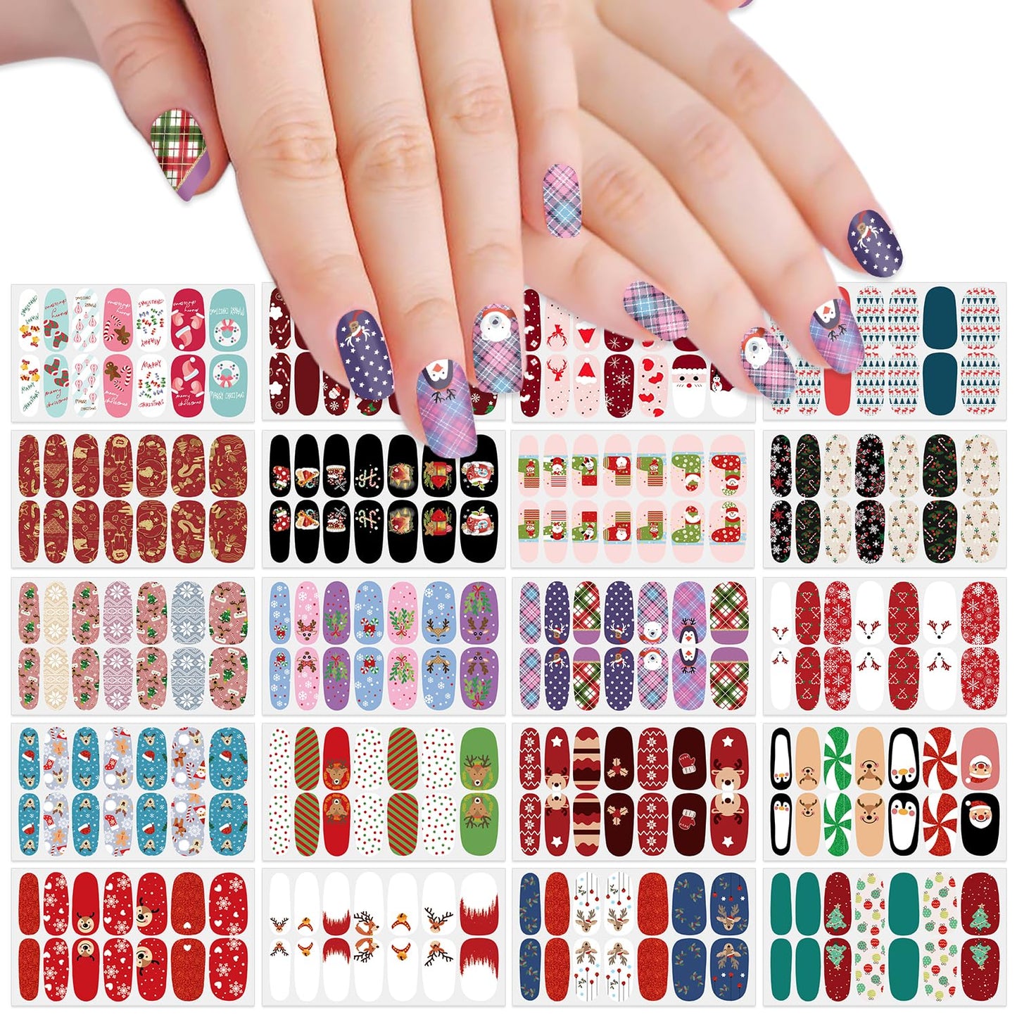 SILPECWEE 20 Sheets Christmas Nail Polish Stickers Full Nail Wraps Stick on Nail Polish Strips Gel Nail Strips Self Adhesive Holiday Manicure Fingernail Sticker Nails for Women with Nail File