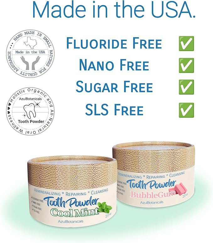 Remineralizing & Cleansing Tooth Powder, Cool Mint. Fluoride Free, SLS Free, Nano Free for Organic Oral Wellness (1 Ounce (Pack of 2), Travel Size