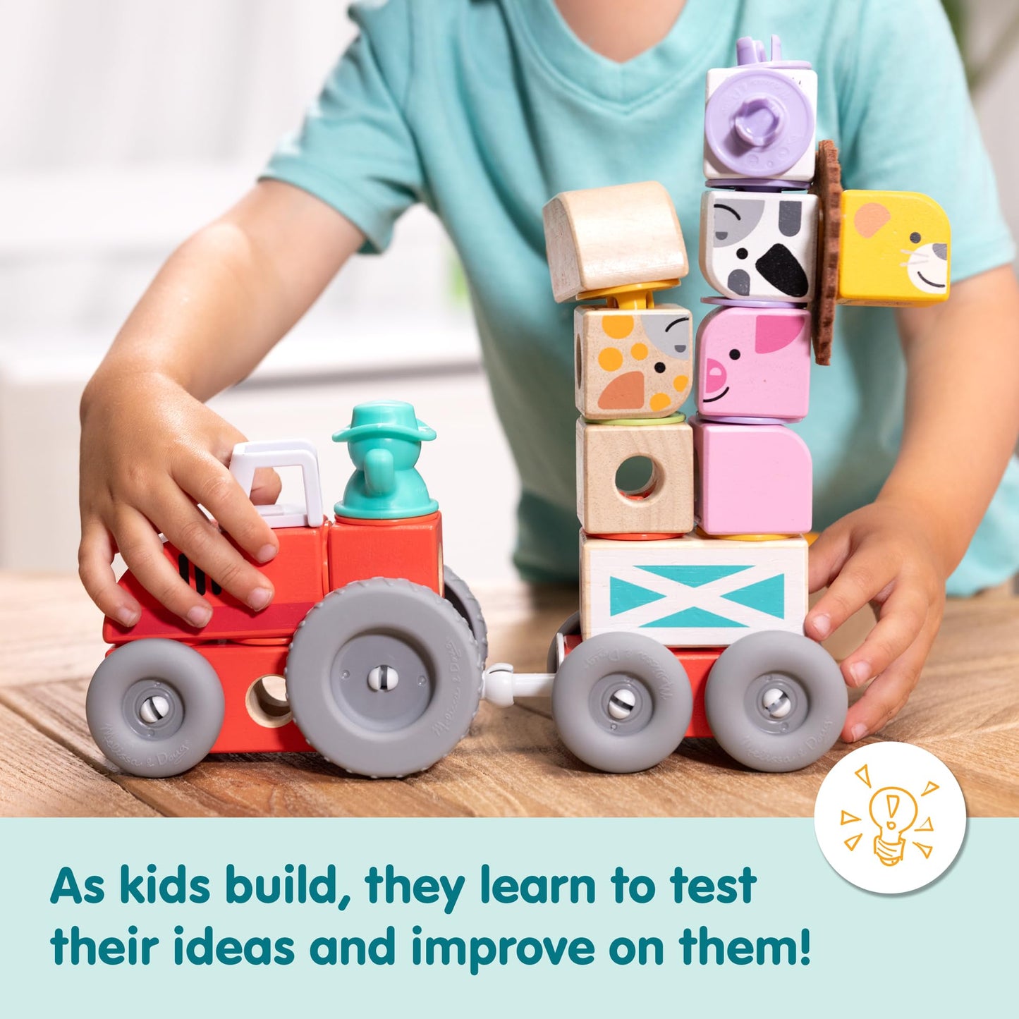 Melissa & Doug Blockables™ Farm Snap and Play, Mix and Match Connectable Wooden Building Blocks Play Set Toy for Preschool Boys and Girls (56 Pcs)
