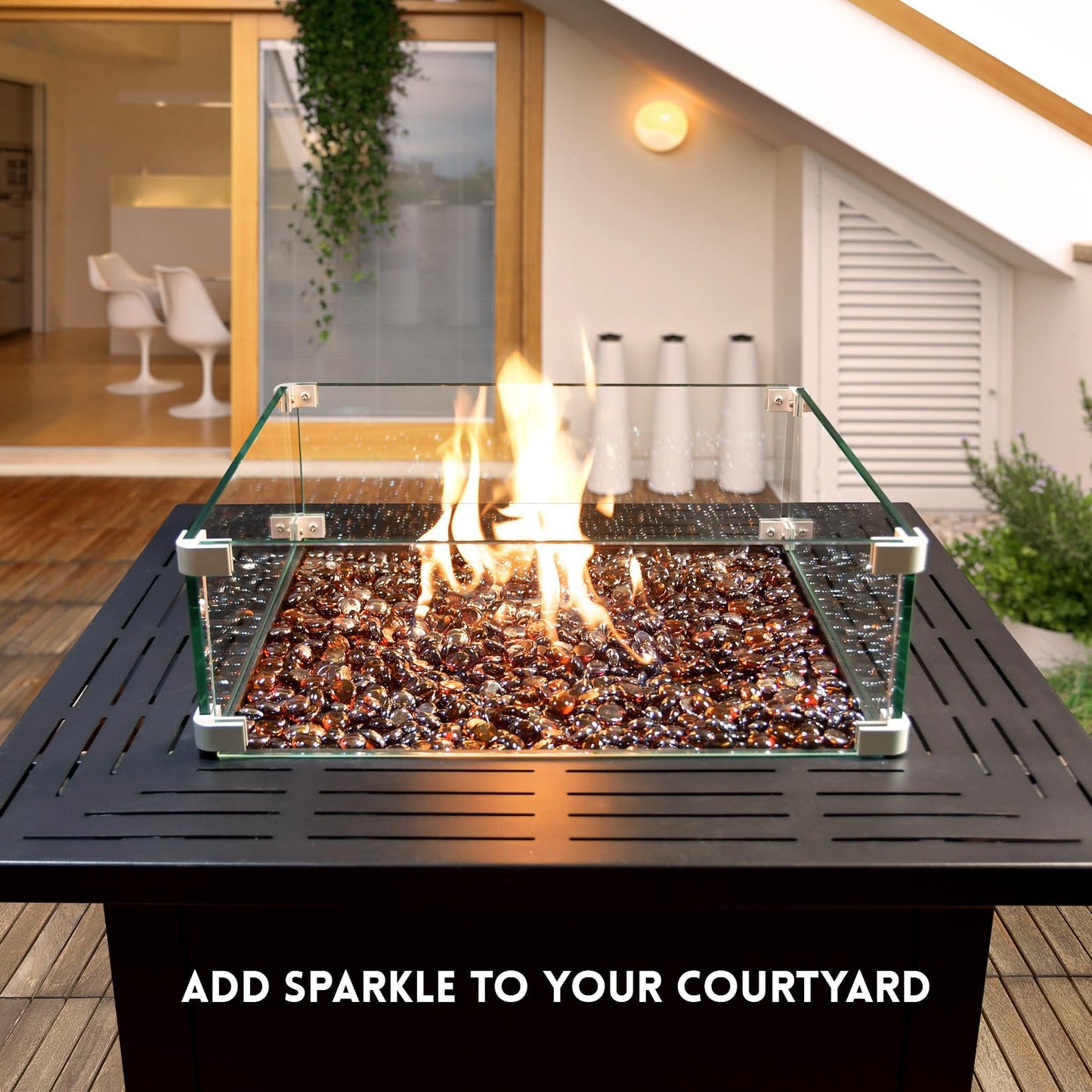 RUOJAS 20 Pounds Amber Fire Glass Beads 3/4 Inch Firepit Gems for Fire Pit Table, Fireplaces, Fire Bowl, Garden Landscaping & DIY Crafts