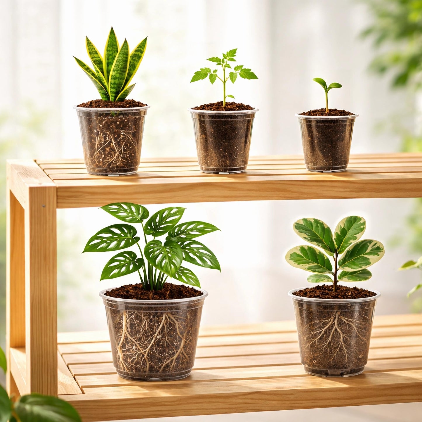 Bluepro 20 Pack 8/6/5/4/3.5 Inch Reinforced Large Clear Nursery Pots with Drainage Hole, Transparent Variety Pack Plastic Plant Pot for Vegetable Propagation, Root Cutting, Seed Starting