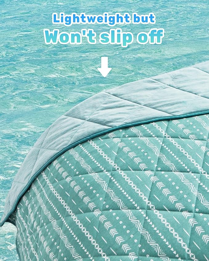 puredown® Ice Cooling Throw Blanket - High Q-Max 0.48 Cool to The Touch, Soft Summer Printed Blanket for Hot Sleepers, All Season Lightweight Couch Throws, Teal, 50" x 70"