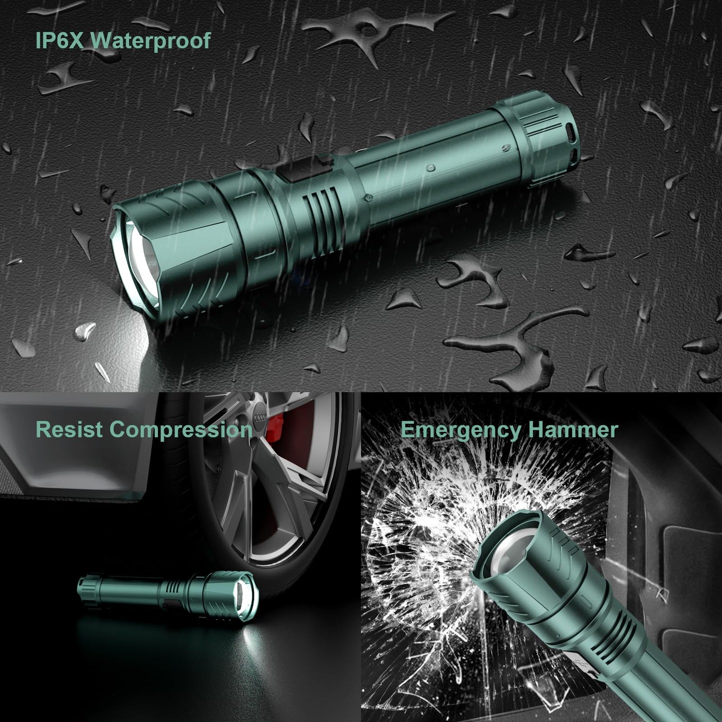 SKYFIRE LED Flashlights High Lumens with Ignition Lens,3000lm Super Bright Rechargeable Flashlight,Zoomable,4 Modes,Waterproof Tactical Flash Light for Camping Essentials,Outdoor and Home,Gift