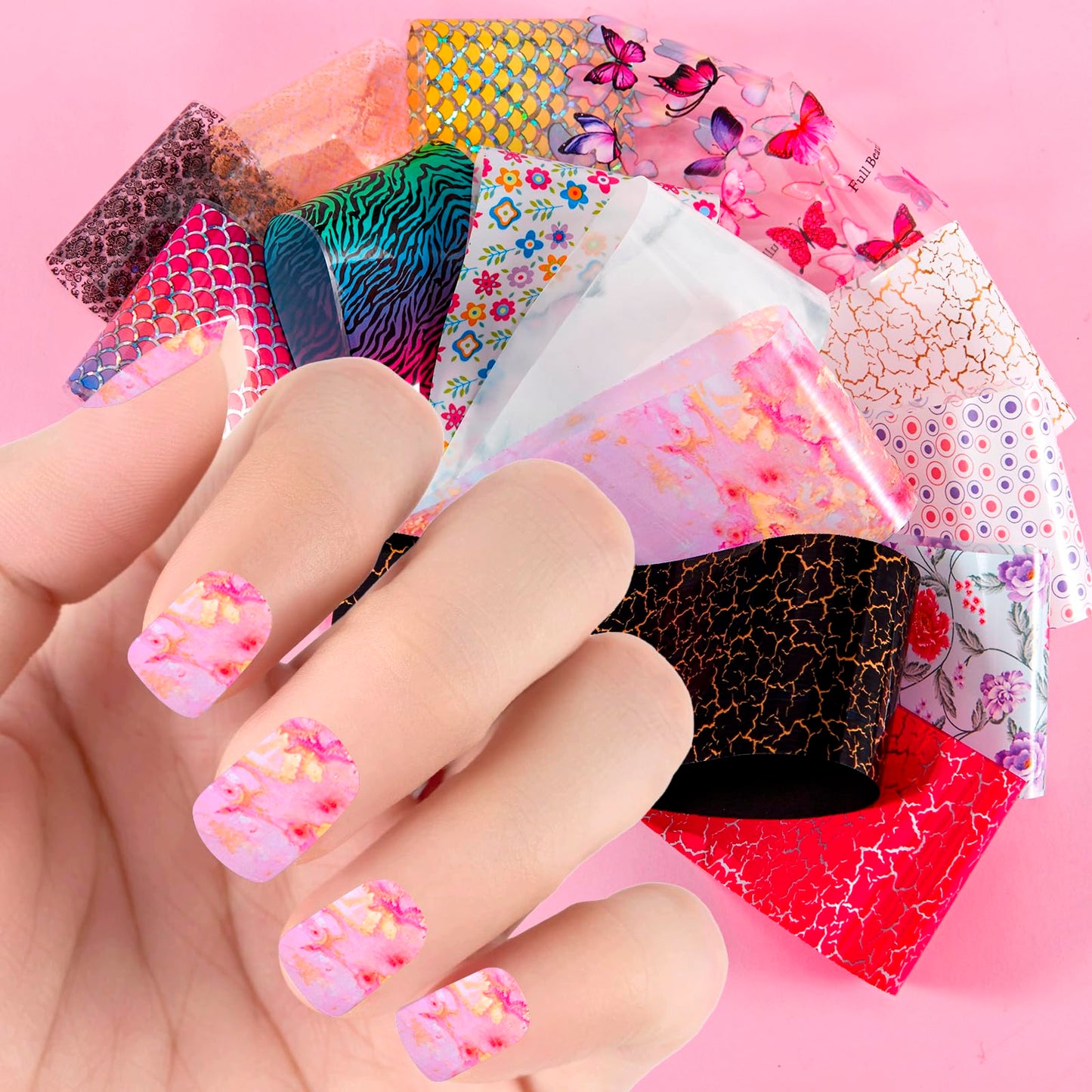 XEAOHESY 300 Sheets Nail Foils Transfer Nail Art Stickers Flower Butterfly Aurora Gradient Marbling Nail Foil Sheets Leopard Print Transfer Foil for Nails Decoration