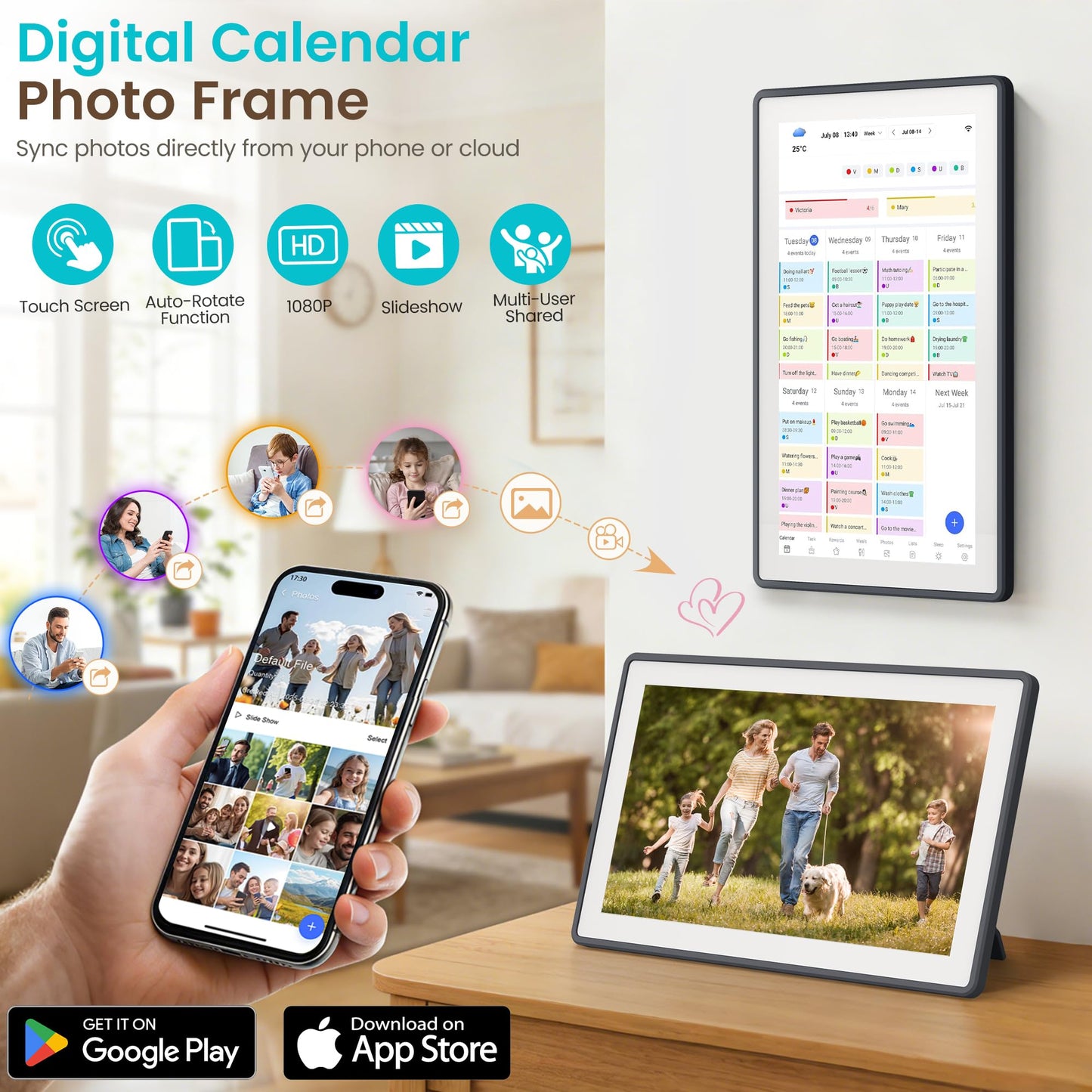 TASKLENDAR 15.6’’ Digital Calendar Frame Wall Touchscreen Electronic Calendar, Smart Family Planner for Schedule, Chore Chart & Meals Task Organizer, Digital Photo Display, Wall & Desk Mountable, Gray