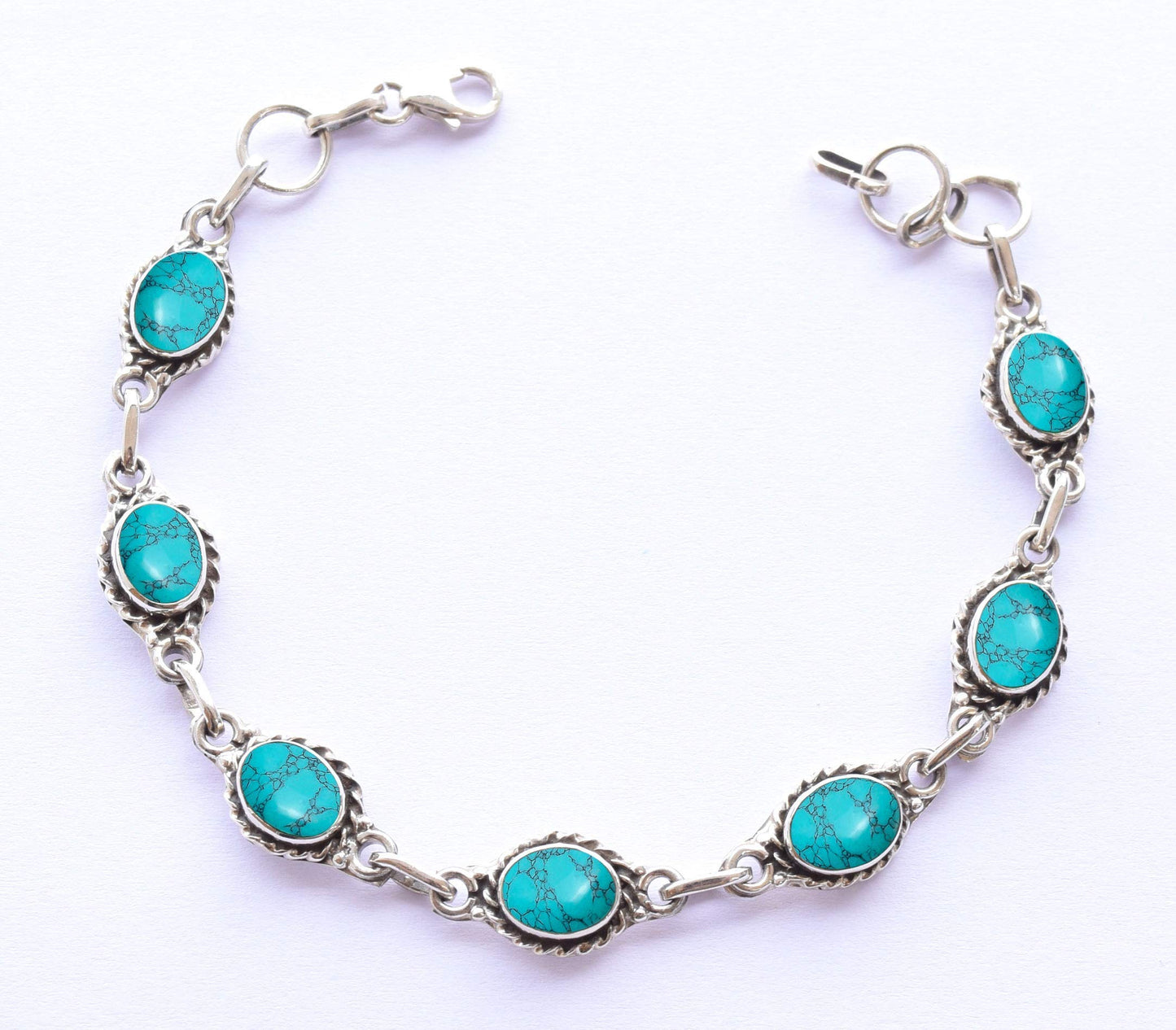 Avicrafts Turquoise Stone Bracelets Silver Overlay For Women Girl Gifts - Gemstone Adjustable Handmade Link Bracelets For Her