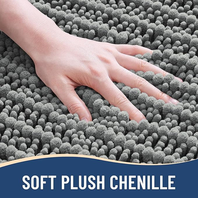 Arotive Luxury Chenille Bathroom Rug Mat, Extra Soft Thick Absorbent Shaggy Bath Rugs, Non-Slip Machine Wash Dry, Plush Bath Mats for Bathroom, Shower and Tub, 30x20, Grey