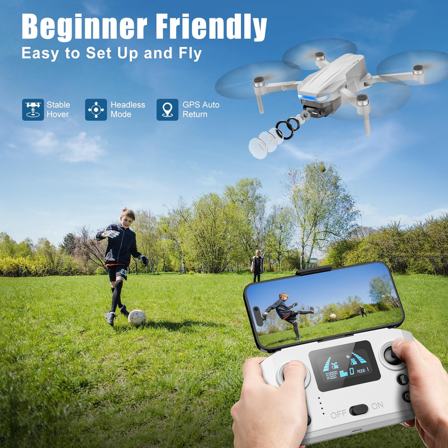 Oddire Drones with Camera for Adults 4K, GPS Auto Return, Waypoint Flight, Orbit Fly, GPS Follow, Gesture Control, Foldable Drone with Brushless Motor, 249g Light, 48 Mins Flight Time with 2 Batteries