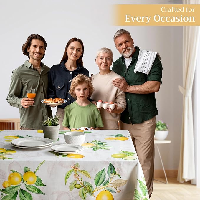 Maison d' Hermine Table Cloth Rectangle Table 100% Cotton 70 x 140 Inches Tablecloth Reusable Decorative for Dining Room Farmhouse Home Valentines Day Decorations Spring Summer - Limoncello