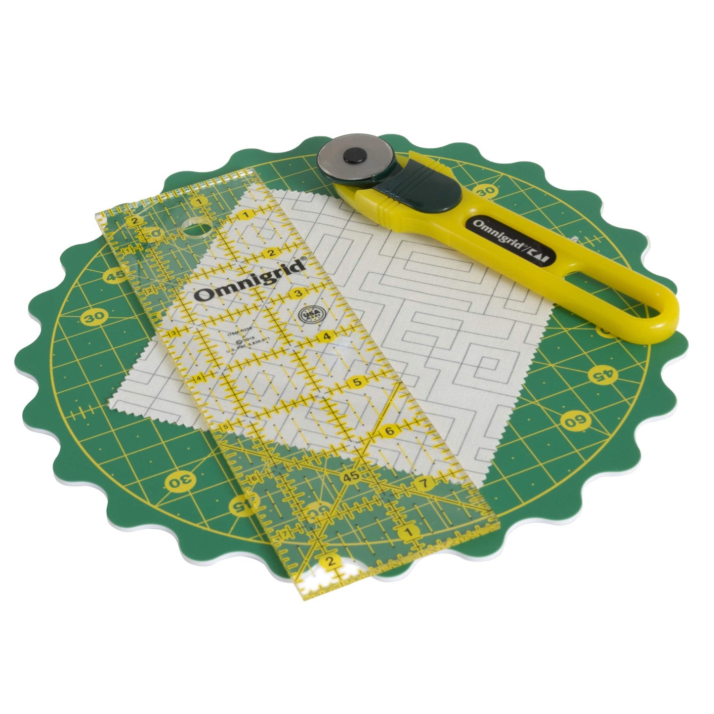 Omnigrid 360 Rotating Self-Healing Cutting Mat, 8 Inch Precision Fabric Cutting Mat with Durable Surface for Quilting, Sewing & Crafts