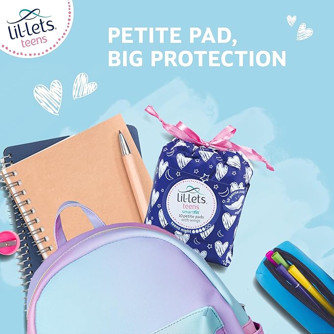 Lil-Lets Teens Night Pads with Wings - 50 Count Period Pads - Thin, Super Absorbent Sanitary Napkins, Soft & Breathable, Fragrance Free - First Periods, Heavy Flow Nights