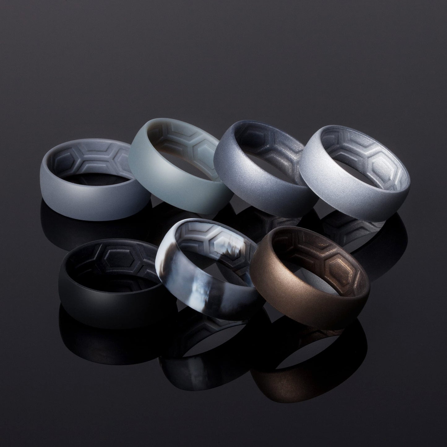 ThunderFit Men's Patterned Silicone Rings, 8mm Wide 2.2mm Thick Rubber Bands,Variety Multipack 1,4,7