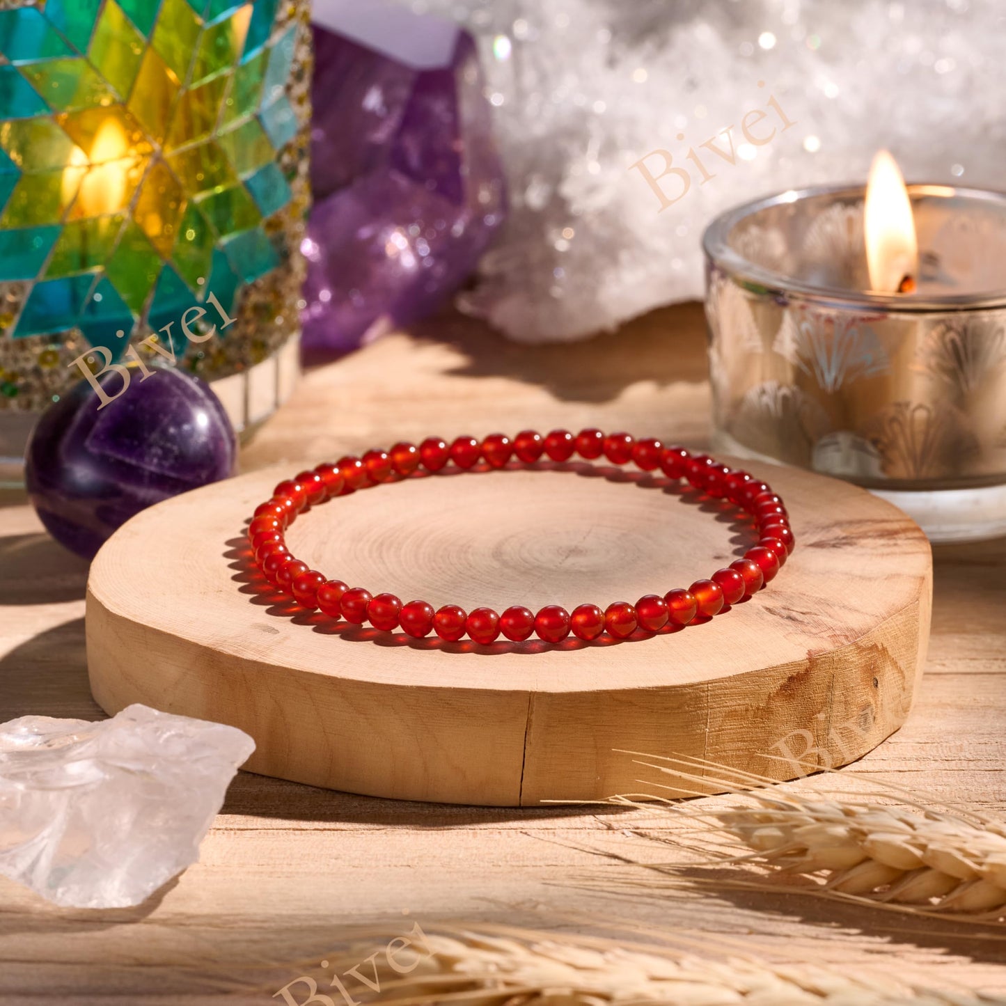 Bivei Carnelian - Energizing - 4mm Beaded Bracelets for Women Handmade Semi Precious Natural Stone Stretch Elastic Jewelry Yoga Protection Gifts