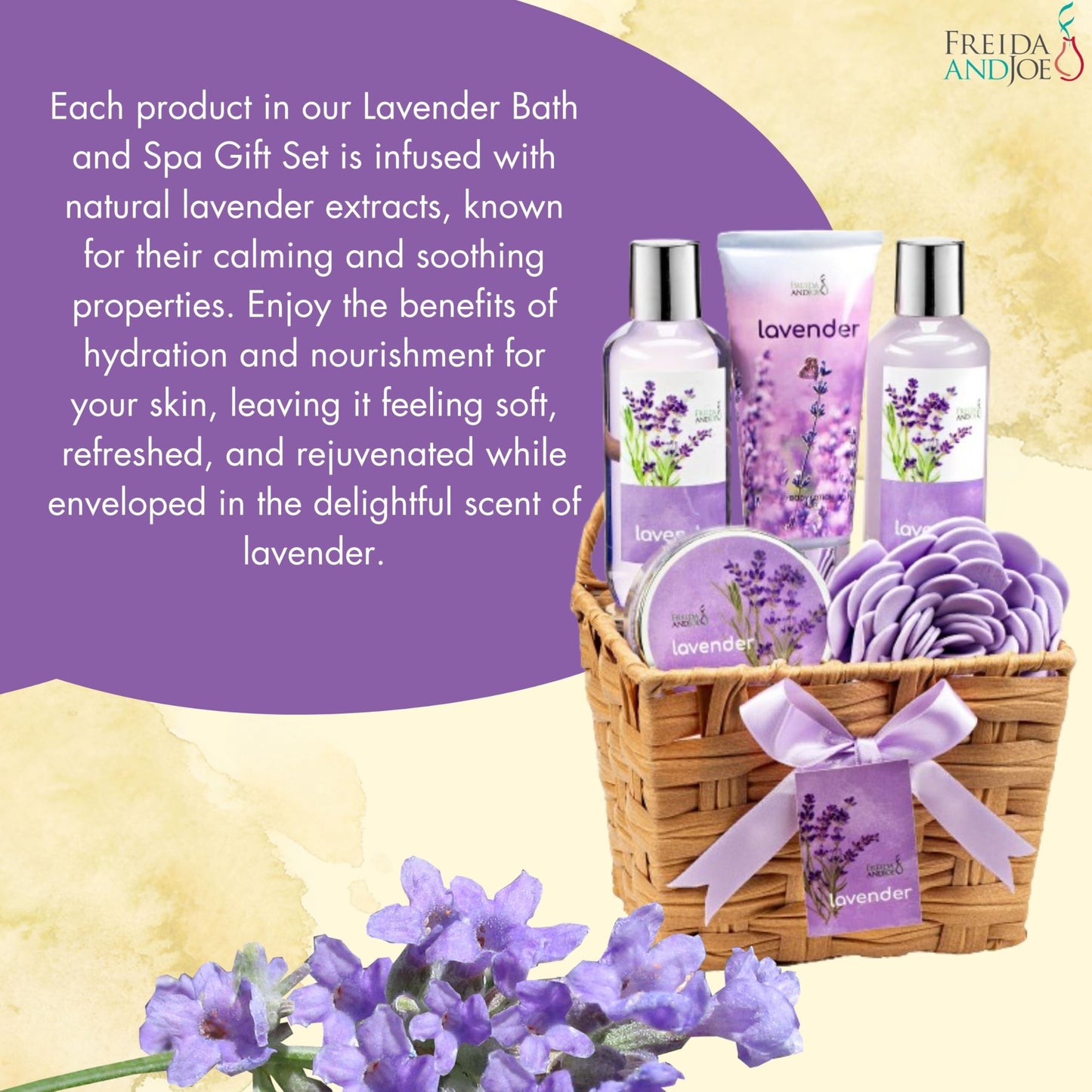 Lavender Bath and Body Gift Set in a Wicker Basket Calm & Relaxing Lavender Spa Gift Set for Women – Perfect Self-Care Gift for Valentiness, Birthdays & Special Occasions Valentines Gift