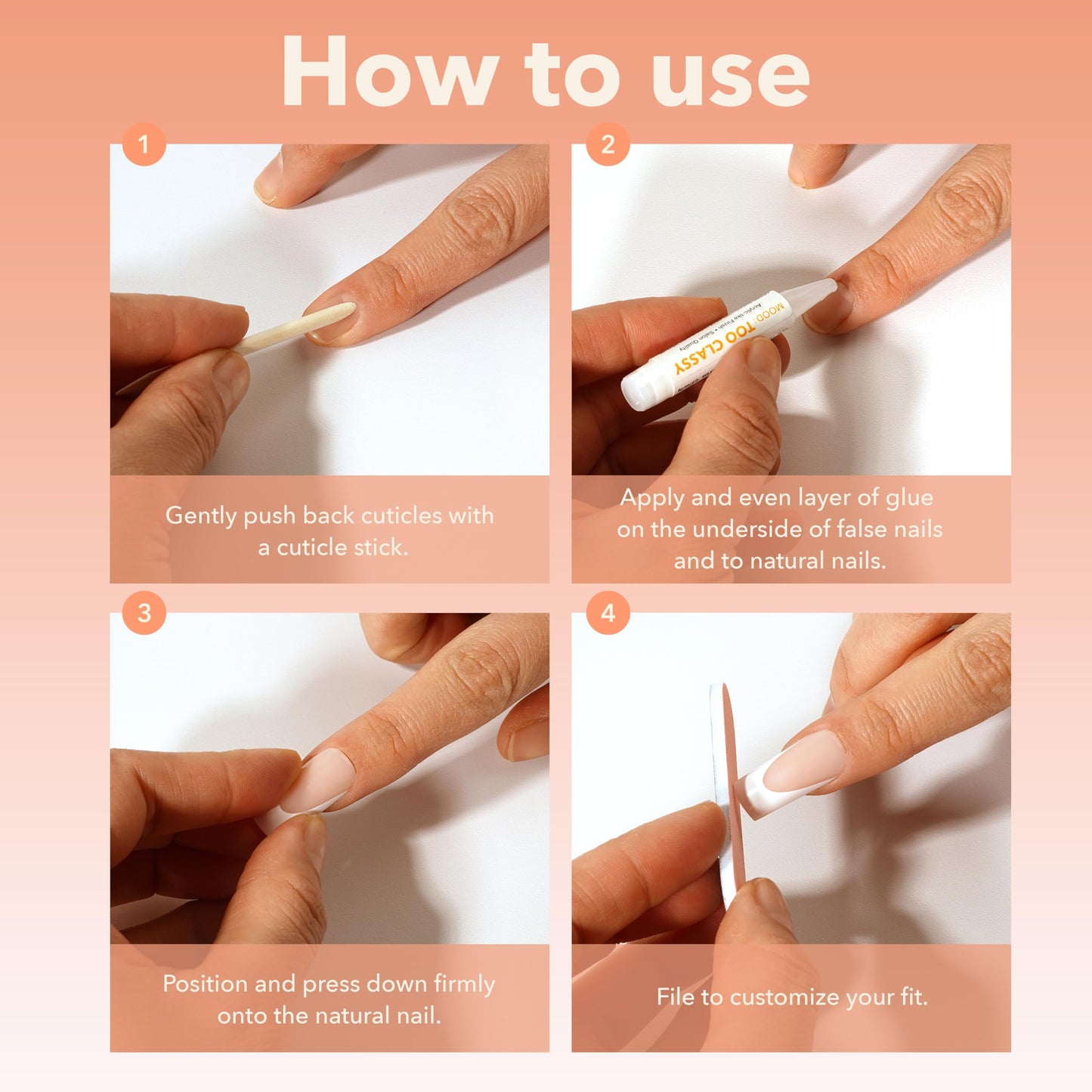 MOOD: TOO CLASSY Press On Nails - Bare with Me | Trendy Long Coffin Shape | Salon Acrylic Finish, Kit Includes 30 Nail Tips, Mini Glue, Adhesive Tabs, Nail File, Cuticle Stick, Prep Pad