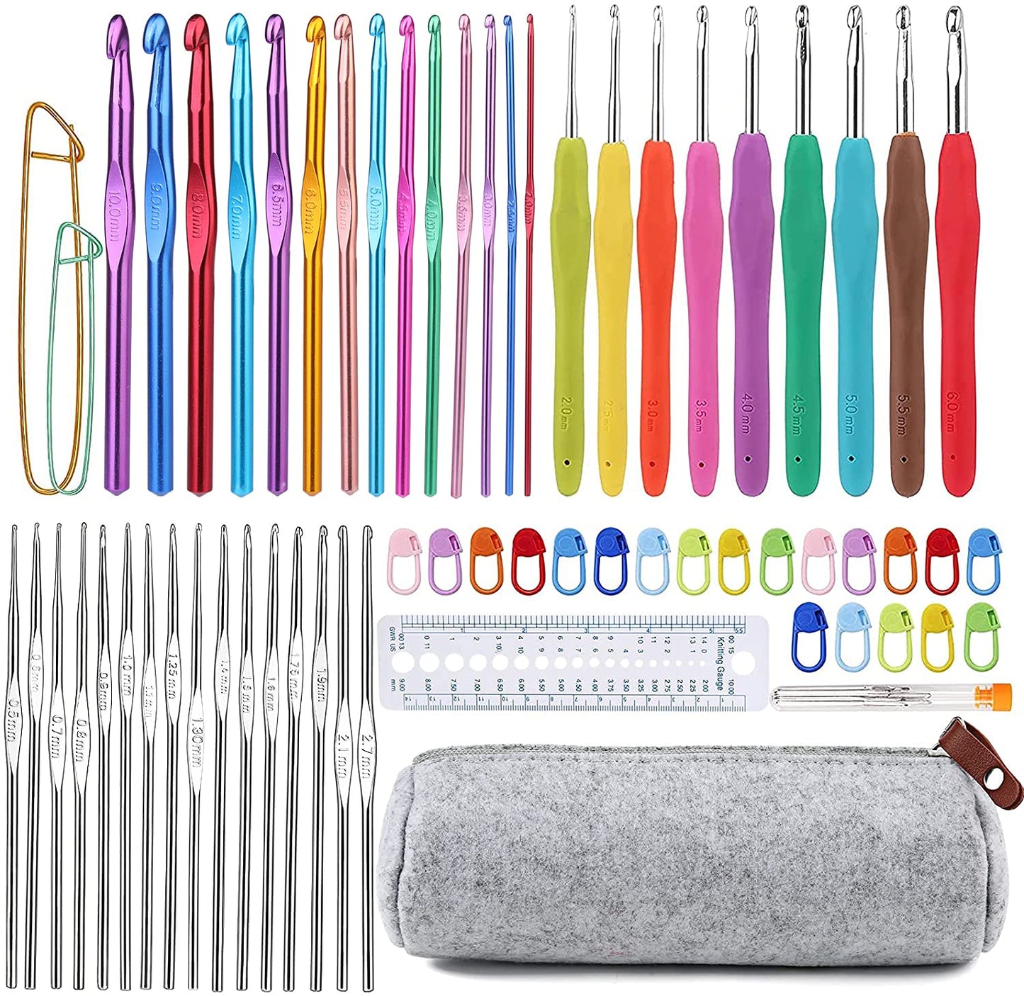 Mayboos 72 Pcs Crochet Hooks Set, Crochet Hooks Kit Plus Large Eye Blunt Needles Ergonomic Yarn Knitting Needles Marking Clips Tools Set with Crochet Needle Accessories