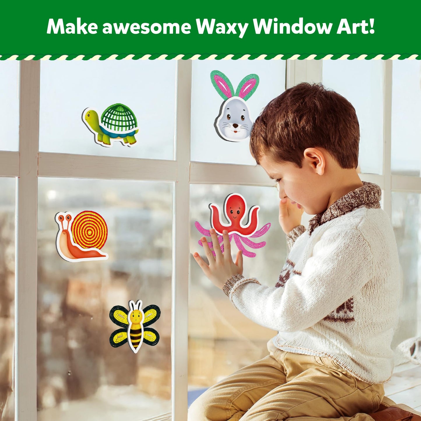 Skillmatics Waxy Window Art - 100 Bendable Waxy Sticks for Mess-Free DIY Fun, Reusable 100% Organic Beeswax Craft Kit, Travel Friendly, Creative Gifts for Girls & Boys Ages 5, 6, 7, 8, 9, 10, 11, 12