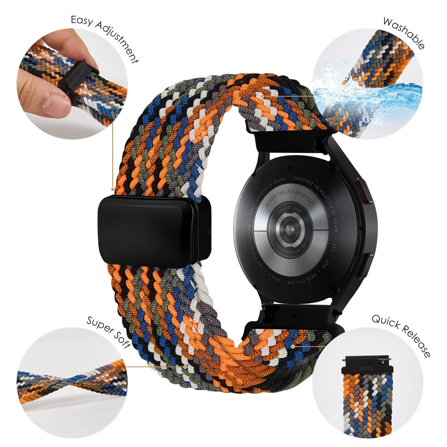 SIMYYO Nylon Magnetic Bands Quick Release Braided Nylon Watch Bands Stretchy Sport Replacement Strap for Men and Women 18mm 19mm 20mm 22mm