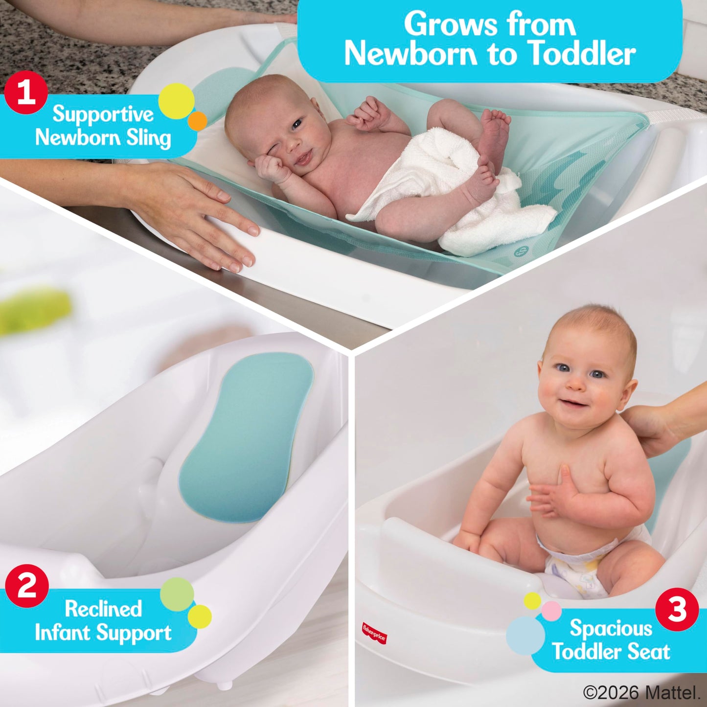 Fisher-Price™ 3-N-1 Grow with Baby Infant to Toddler Bath Tub with Supportive Sling