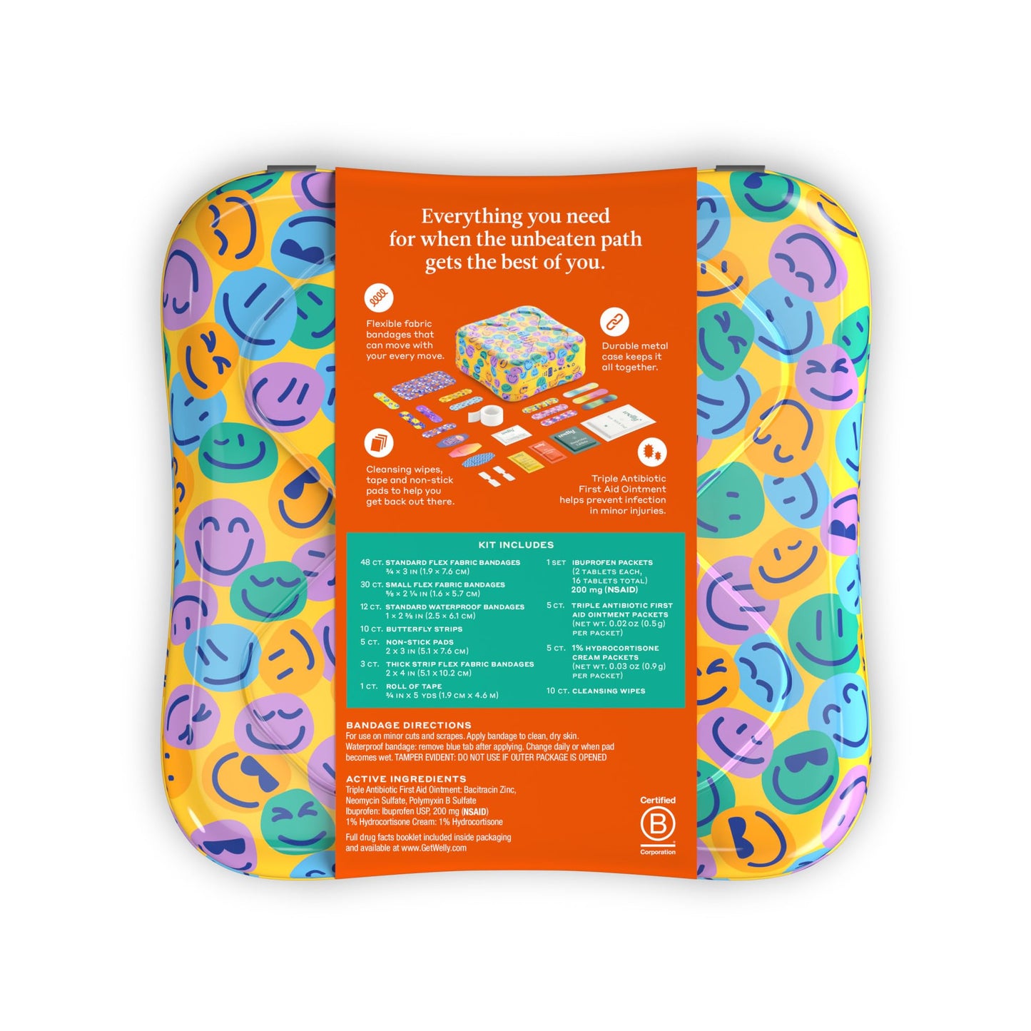 Welly First Aid Kit - Bravery Badges in Flexible Fabric and Waterproof, Tape and Non-Stick Pads, Butterfly Strips, Singe Use Ointments Triple Antibiotic and Hydrocortisone, and Ibuprofen - 130 Count