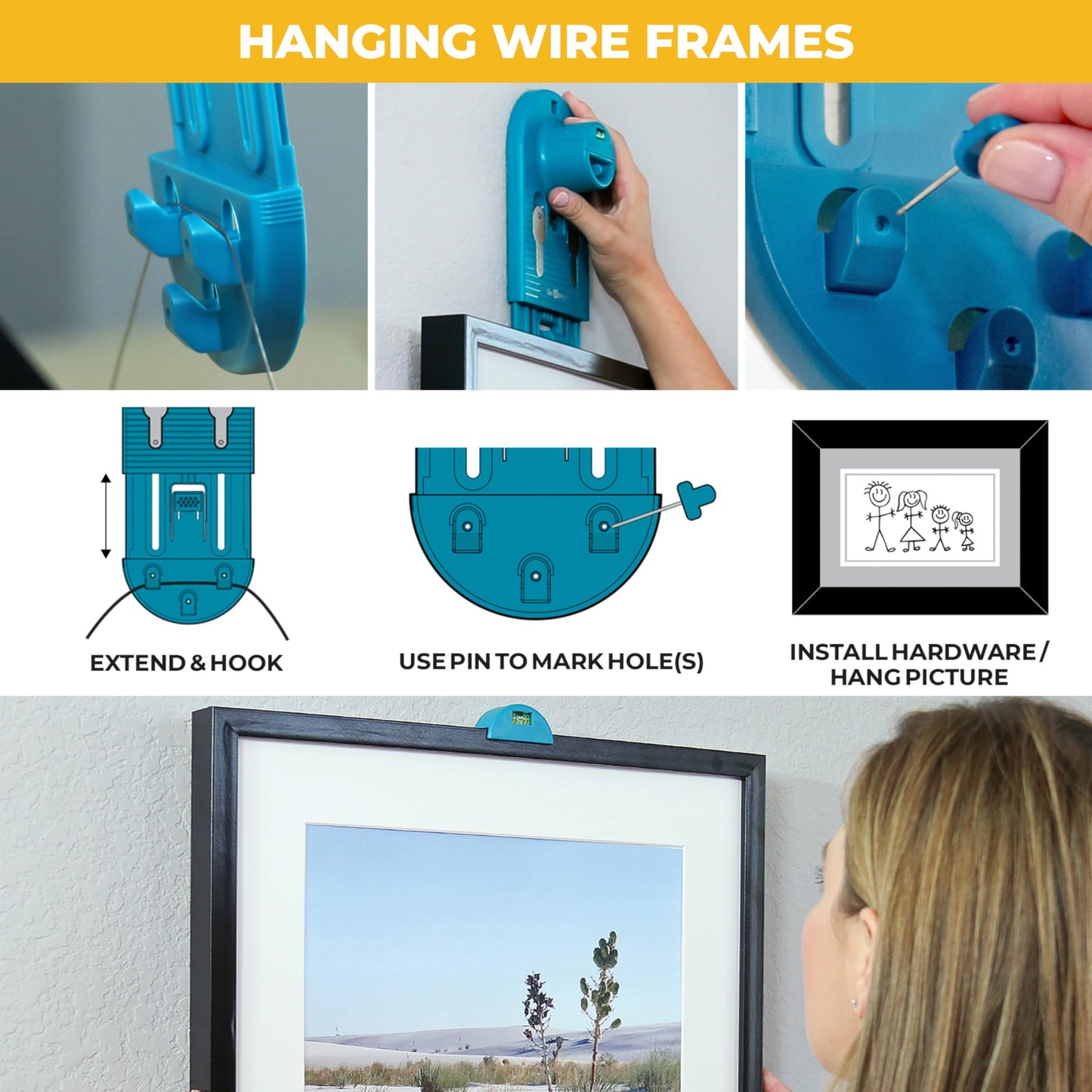 Go Hang It! Pro, All-in-One Picture Hanging Kit - Picture Leveling and Hanging Tool - Hang Sawtooth/Wire Hangers - Wall Hanging Kit and Level Tool - Hardware Case with 85-Piece Hanging Essentials