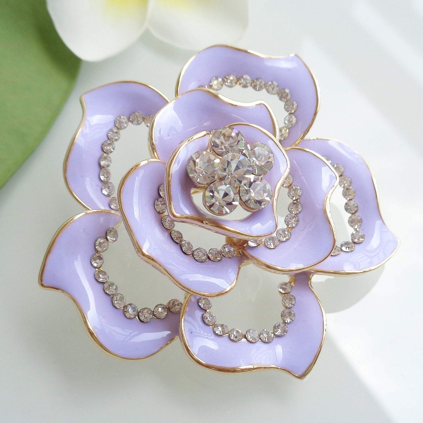 Navachi 18k Gold Plated Crystal Purple Enamel Rose Flower Az7198b Brooch pins