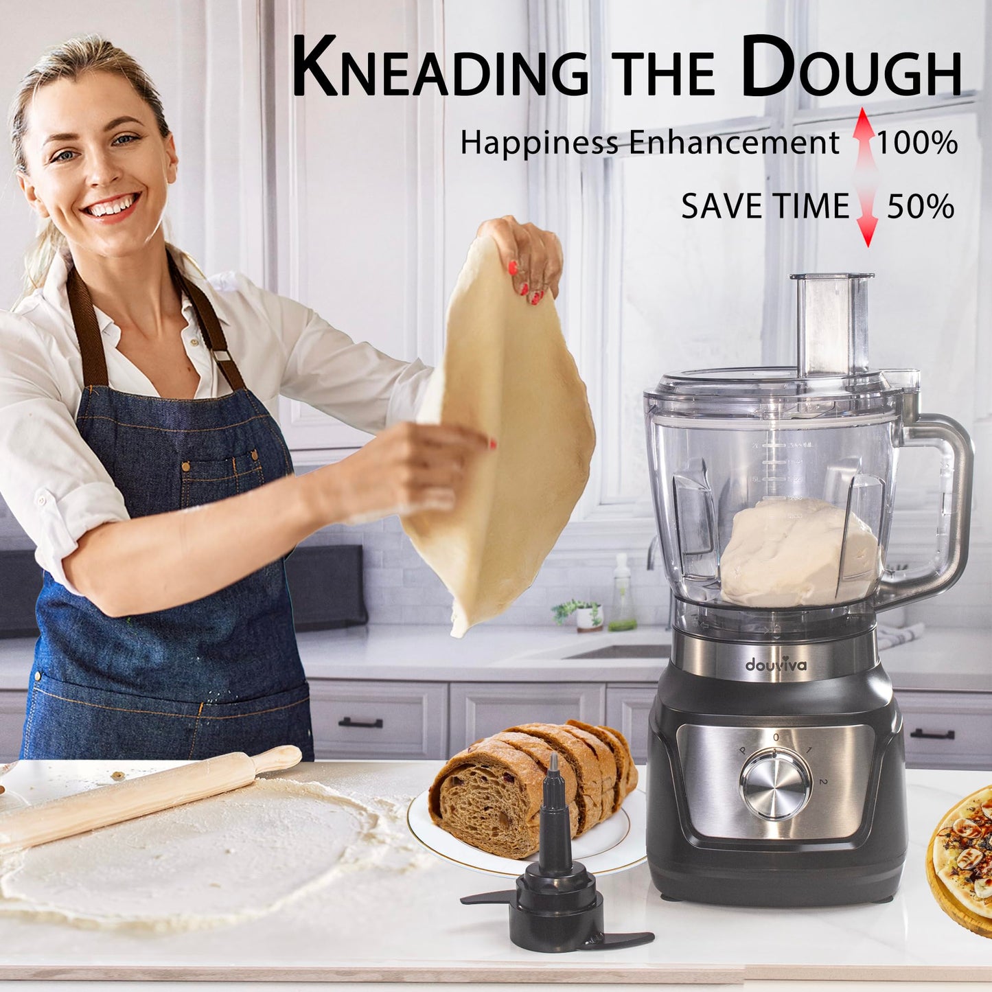 All In One Food Processor Blender Bombo 1000W,8 Cup Food Processor,24oz To-Go Lid Cup, for Smoothies/Shakes/Mixing/Shredding/Slicing/Chopping/Dough/Grinder, Black