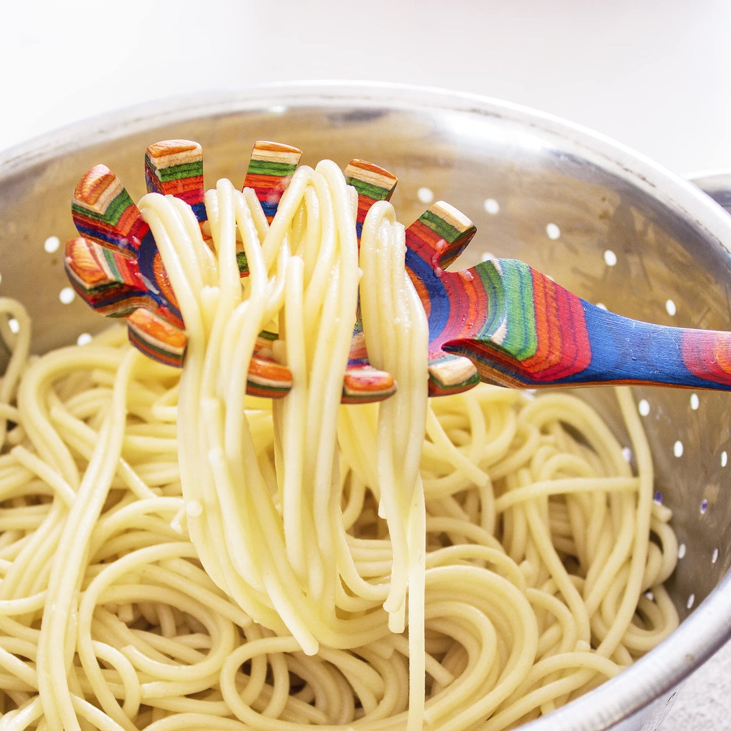 Baltique Marrakesh Collection Wooden Spaghetti Spoon – 12.5" Pasta Server with Teeth, Colorful Birch Wood Utensil for Portioning, Stirring & Serving Noodles