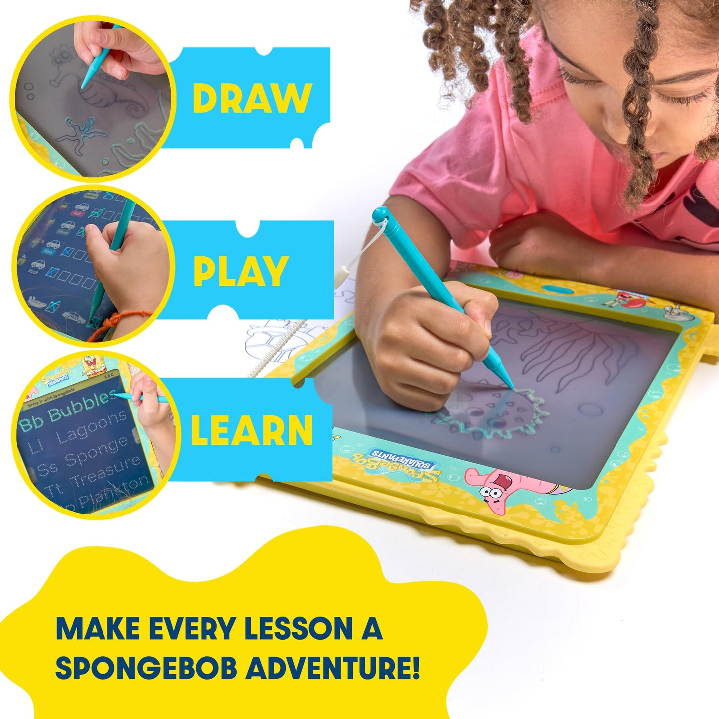 Spongebob ScribblePop LCD Writing Tablet – Reusable Doodle Board Drawing Pad & Tracing Cards – Mess‑Free Educational Travel Toy & Gift for Boys & Girls Ages 3–9