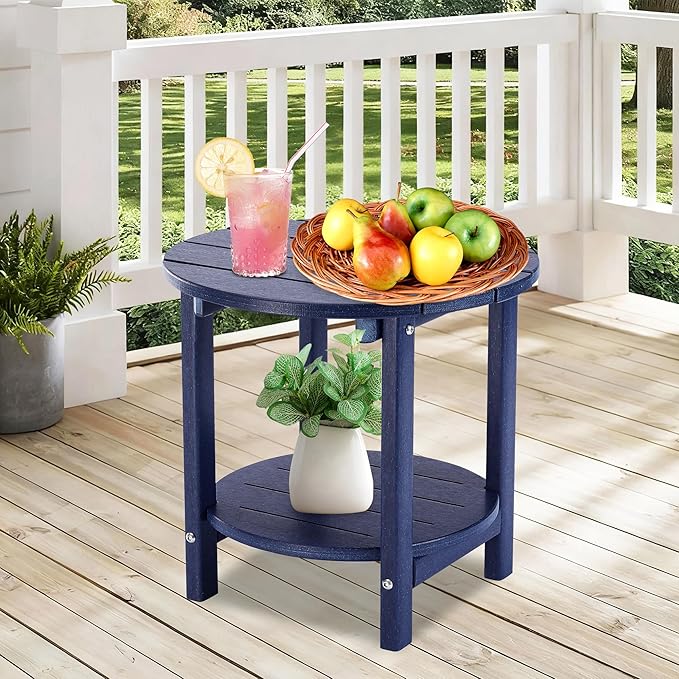 LZRS Round Adirondack Side Table Double End Table, Outdoor Side Tables for Patio, Backyard,Pool, Indoor Companion, Easy Maintenance & Weather Resistant(Navy Blue)