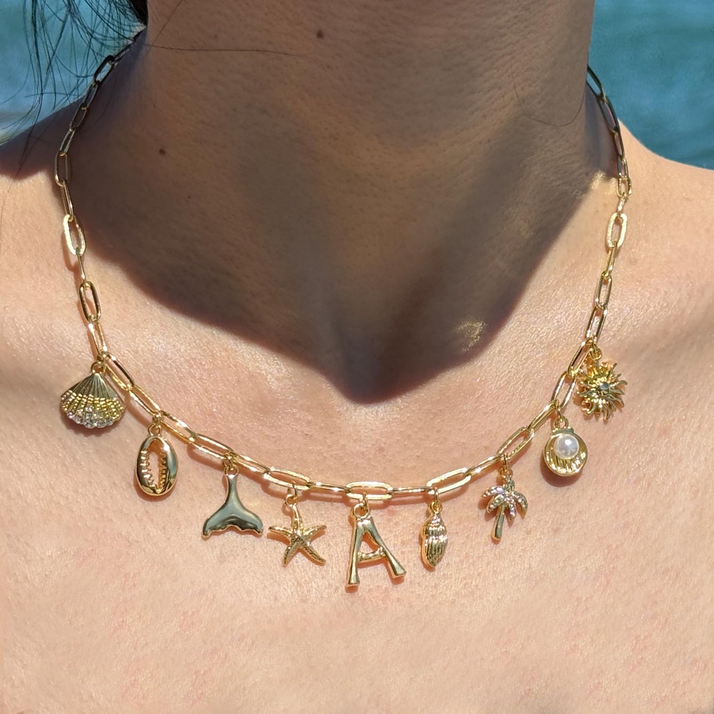 JALZEMPL Initial Charm Necklaces For Women Shell Letter Paperclip Chain Seashell Starfish Beach Summer Pendant Boho Surfer 14K Gold Plated Jewelry Gift (C)