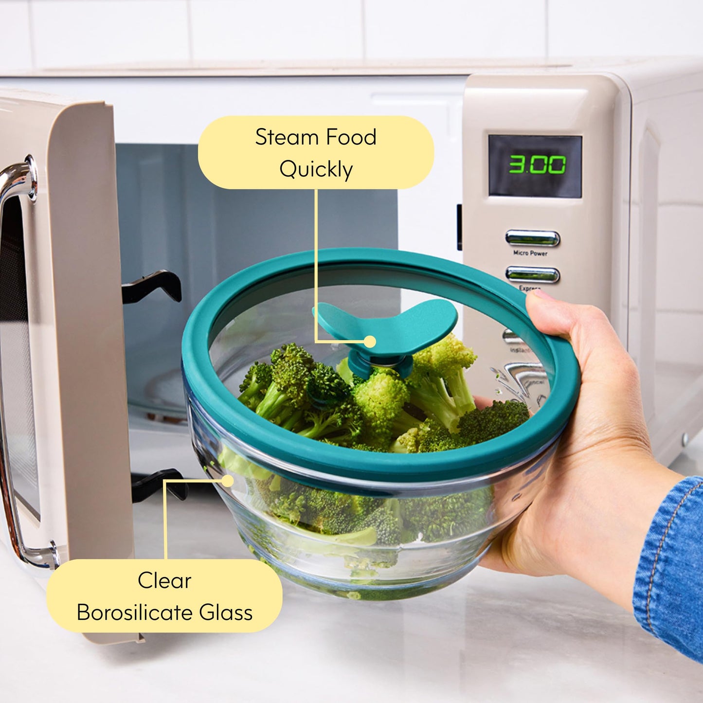 Anyday 2-Pack (2-Cup) Glass Food Storage Set with Glass Lids | Plastic-Free Meal Prep Set | Stackable Airtight Storage Container Set with Vented Lid for Microwave-Safe Reheating