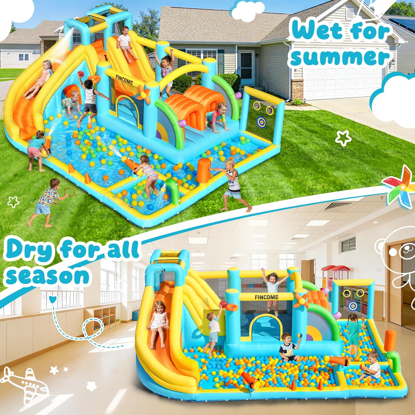 Inflatable Bounce House with Double Water Slides for Kids Inflatable Water Park with 950w Blower Large Bounce Castle for Backyard Outdoor/Indoor Easy Install Large Size 18.5 * 14 * 7FT