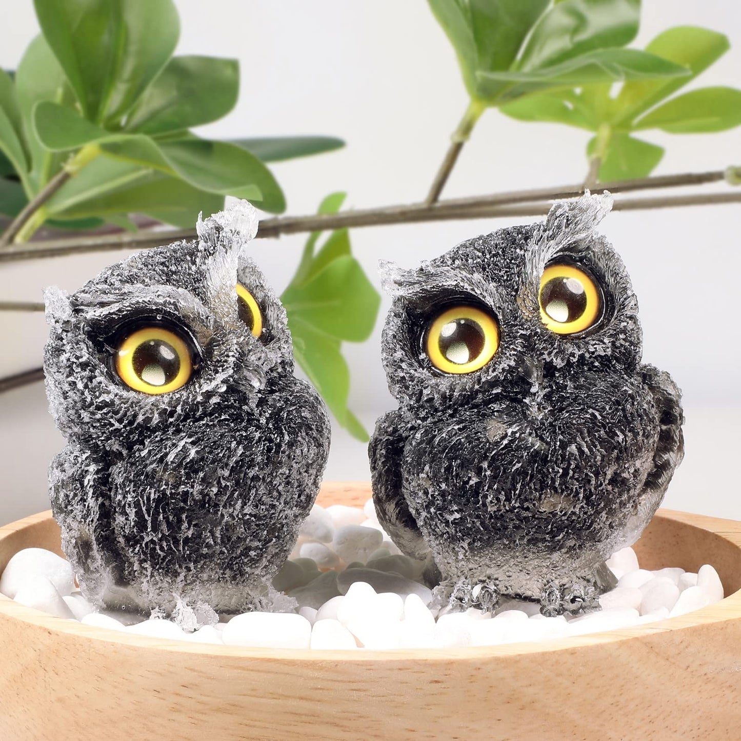 mookaitedecor Black Obsidian Owl Statue Sculpture Stone, Carved Animals Night Owl Figurine Crystal Ornament for Desktop Office Home Decor