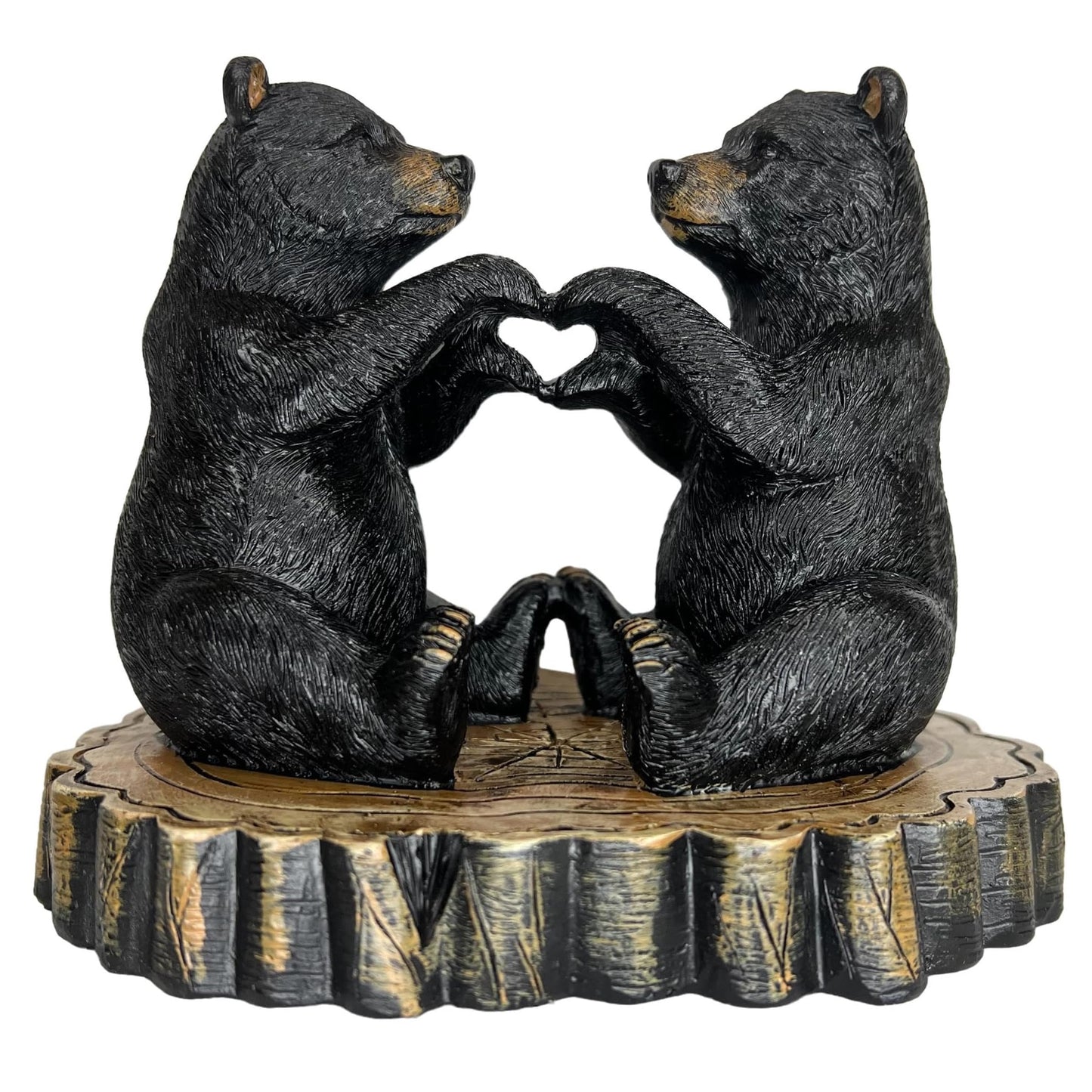 Two Black Bears Heart Hands Figurine – 6” Wide Whimsical Bear Couple I Love You Statue – Rustic Home, Cabin, Lodge, Office Decor