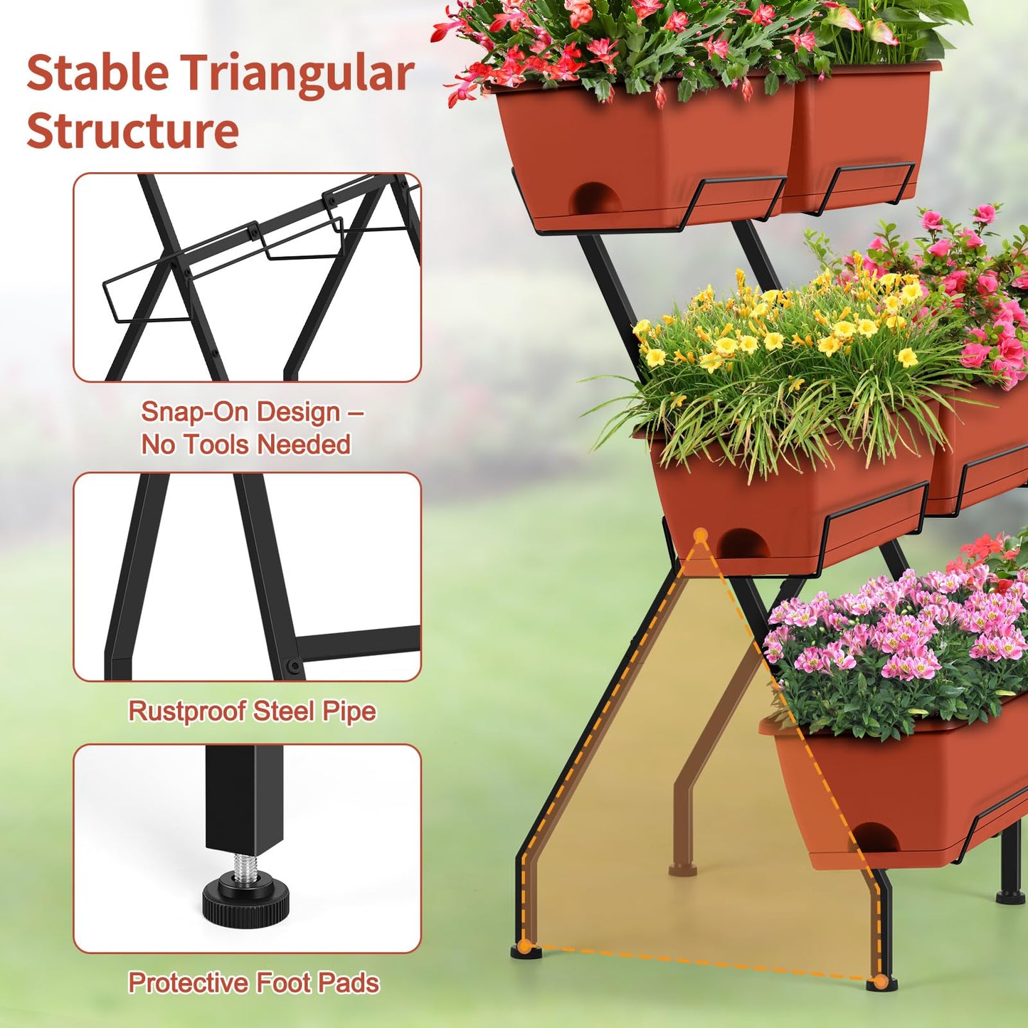 Raised Garden Beds Vertical Garden Planters Indoor Outdoor Standing Raised Planter Box with Legs, Plastic Raised Bed Tiered Planter Boxes Elevated Herb Flower Beds for Vegetables, Balcony, Patio, Red