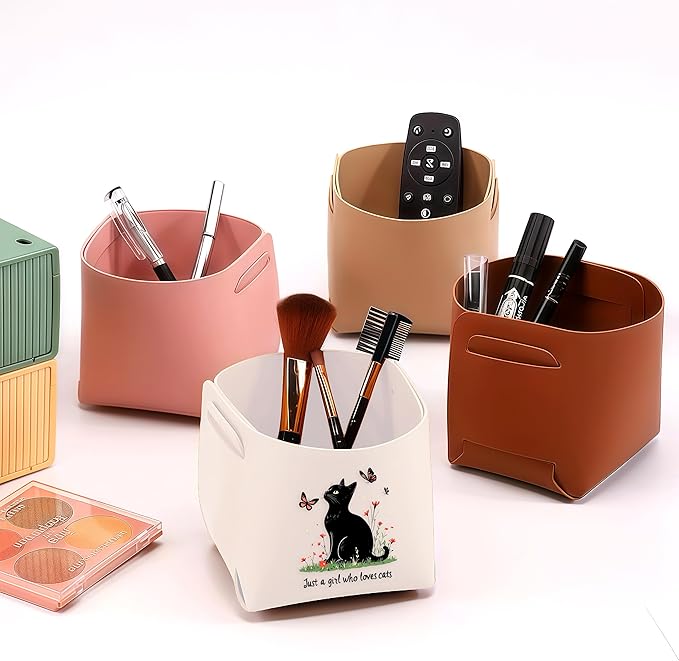 Cat Makeup Brush Holder, Decorative Desk Organizer for Jewelry Pen Pencil Glasses Storage, Cat Lovers Themed Gifts Stuff For Girls Teens Kids Women!