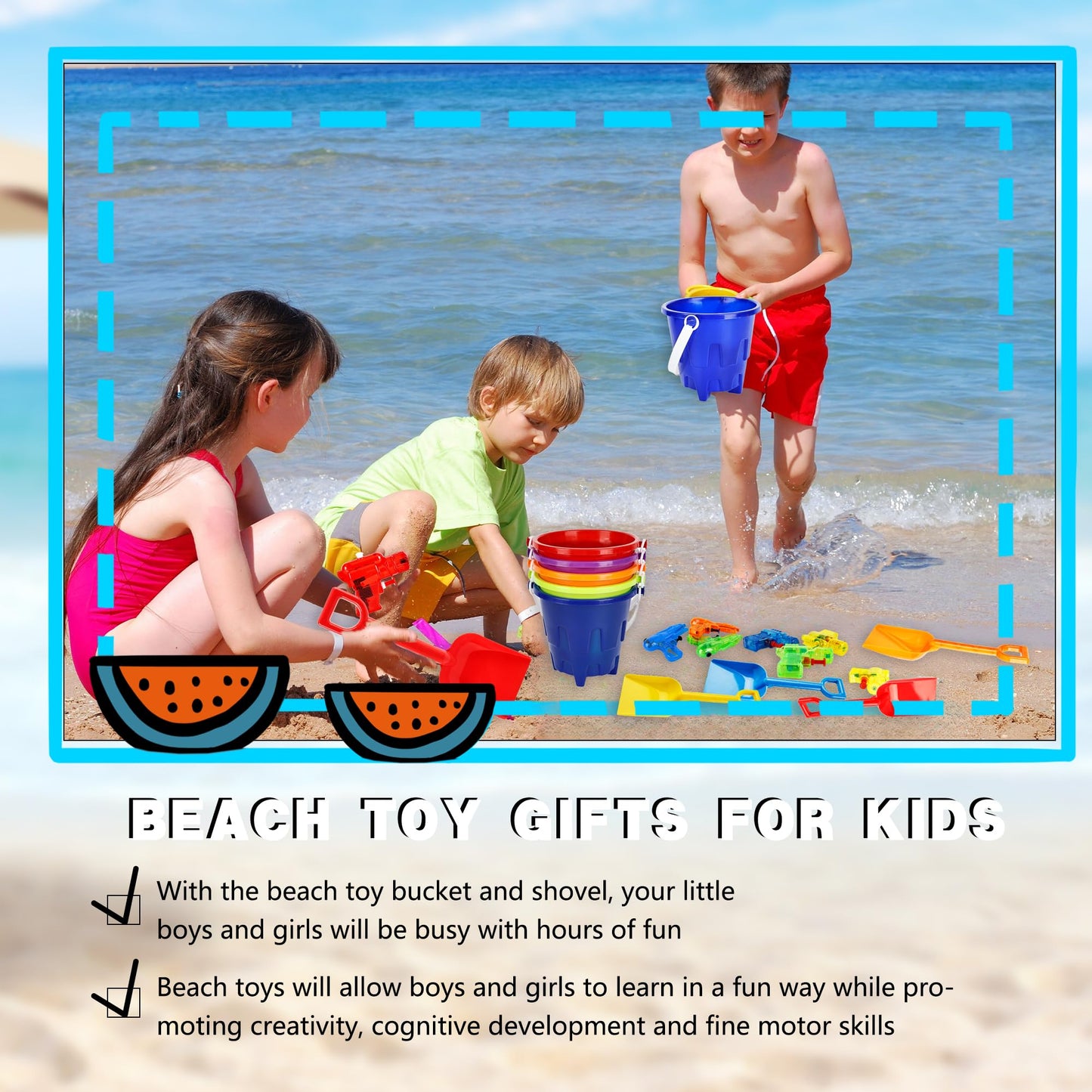 30 Pack Sand Castles 5 Inch Beach Buckets and Shovel Set Including 10 Plastic Buckets 10 Sand Shovel Sand Pail Bulk with10 Water Gun for Kids Summer Seaside Beach Pool Party