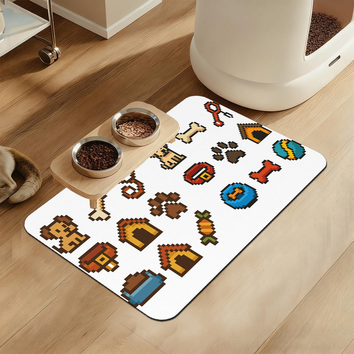 Pink Cat Dog Food Mat–Absorbent Quick Dry Feeding Placemat for Food and Water Bowls, Non Slip Rubber Backing, Waterproof Pet Supplies for Mess-Free Eating 12"x20"