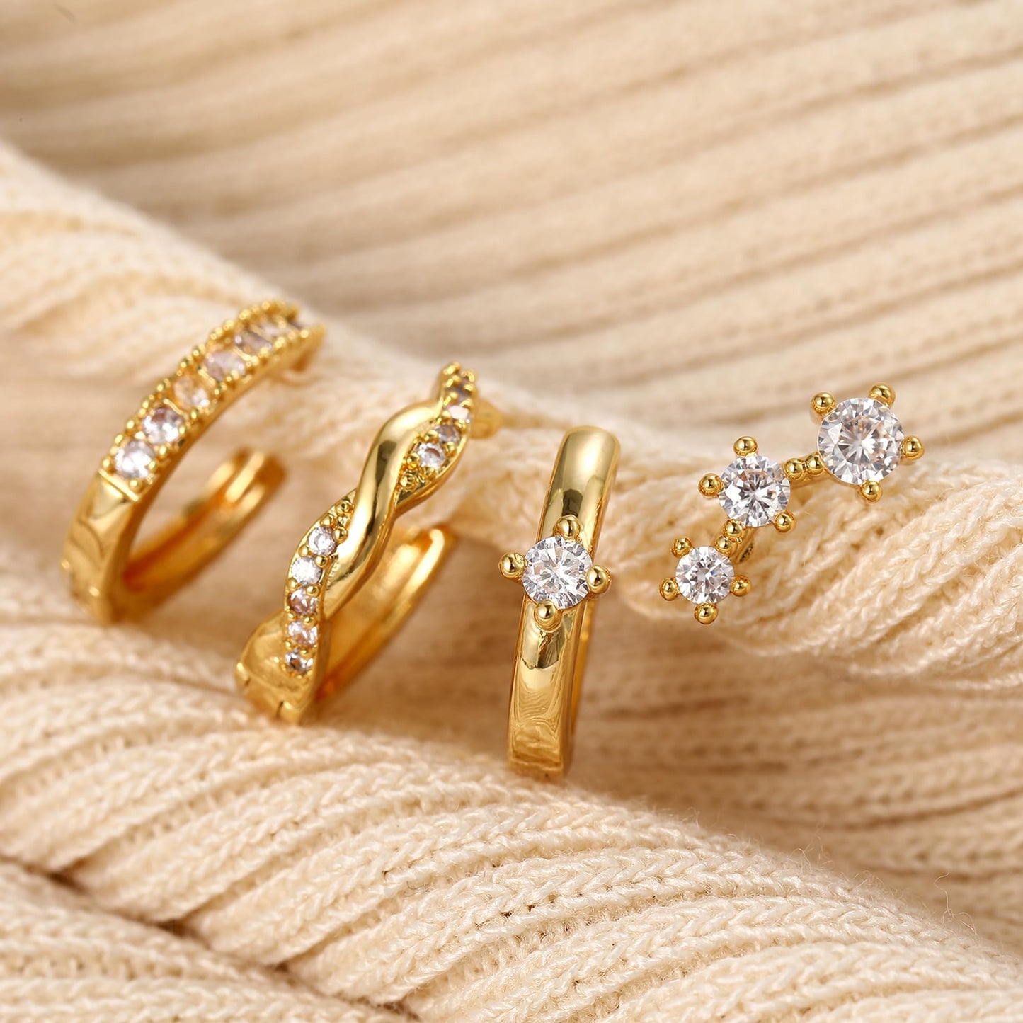 Gold Stud Earrings for Women, 6 Pairs 14K Hypoallergenic Cartilage Earrings for Multiple Piercing, Dainty Small Stackable Gold Hoop Earrings Set