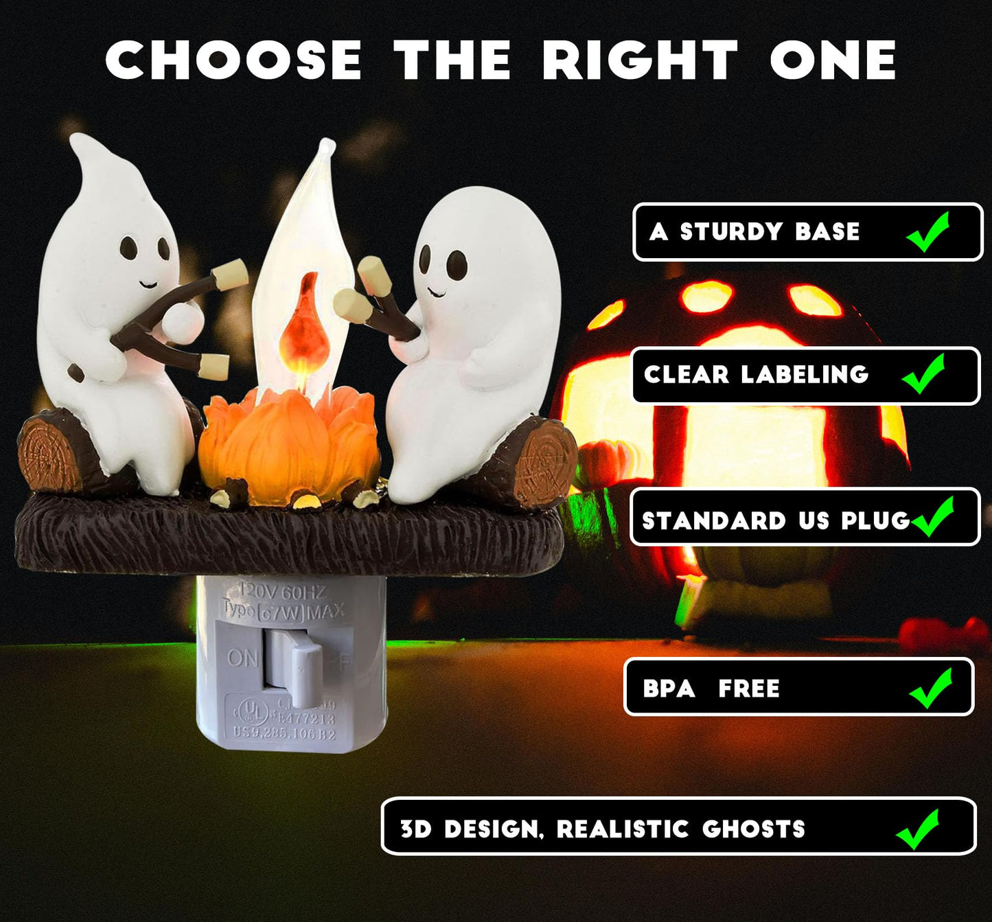 Ghost Campfire Nightlight, Ghost Flickering Night Light, Campfire Flame Halloween Nightlight