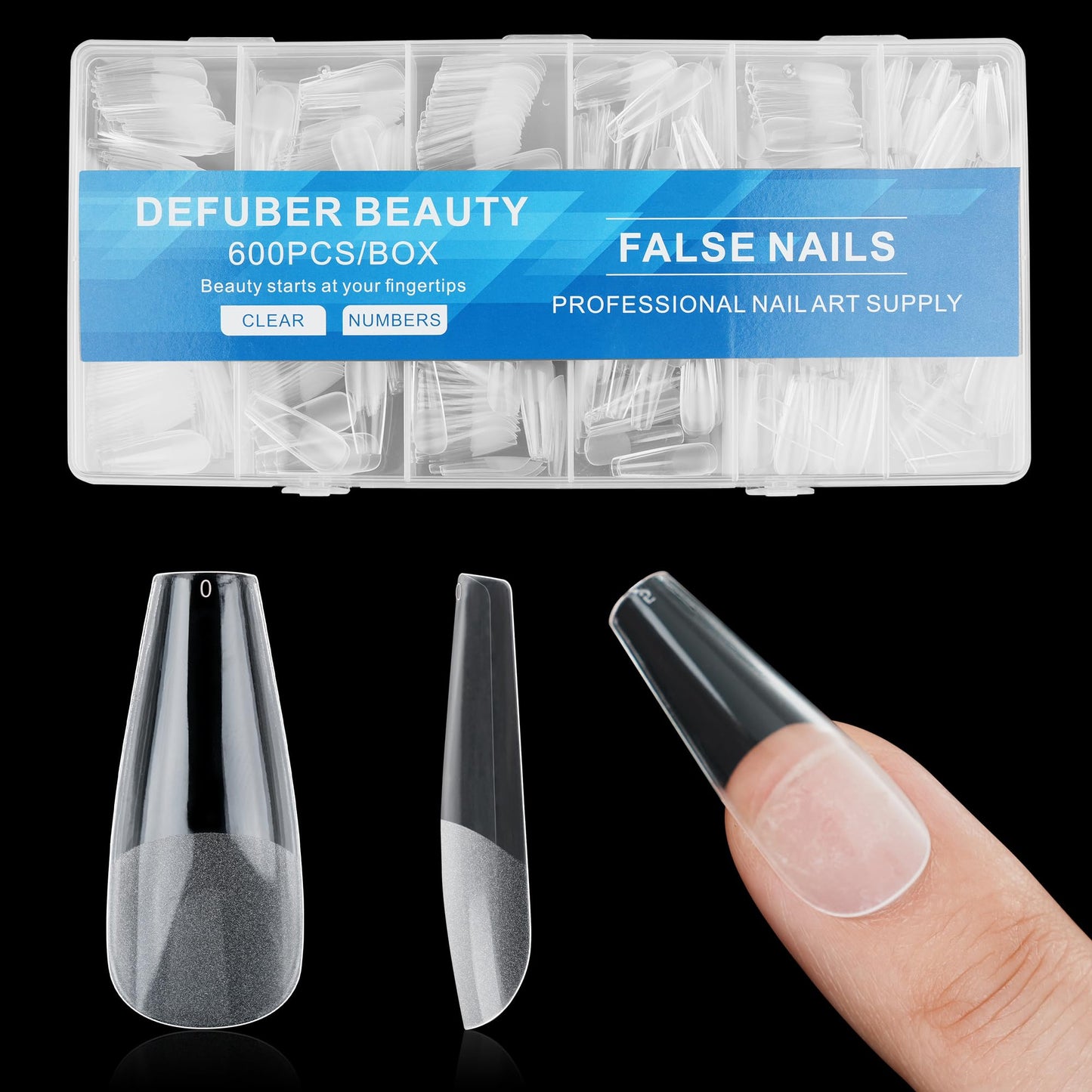 Half Matte Long Coffin Fake Nail Tips, Soft Gel Pre-Shaped Nail Tips, Full Cover False Nails with Clear Box for Nail Salons and DIY Nail Art, 600PCS/10 Sizes