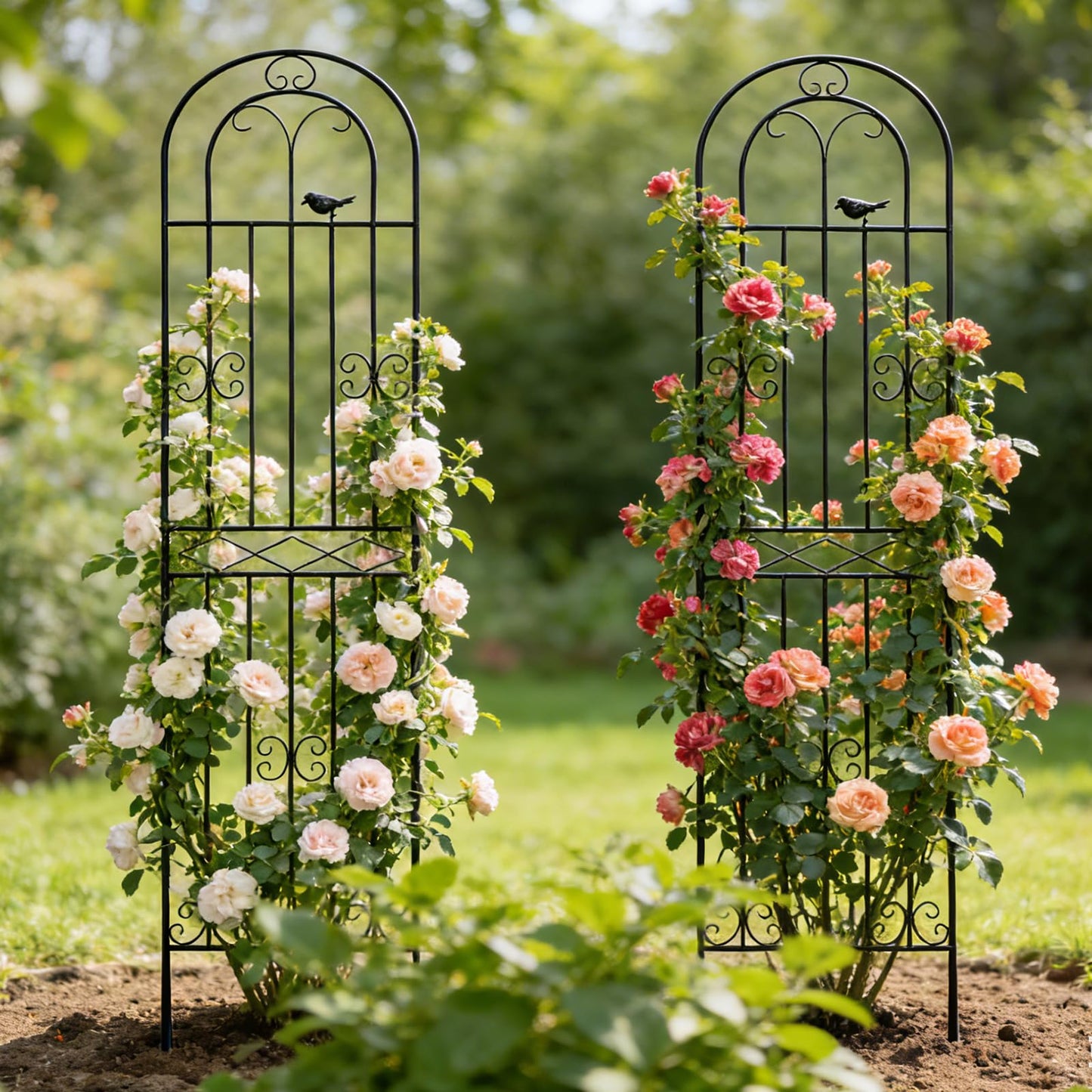 Macteyia 2 Pack 70.8" H x 19.7" W Metal Garden Trellis with Black Coating, Wire Lattice Grid Panel for Climbing Plants Outdoor Roses Vine Cucumbers Vegetables Flower Support (70.8" H, 2 Pack)