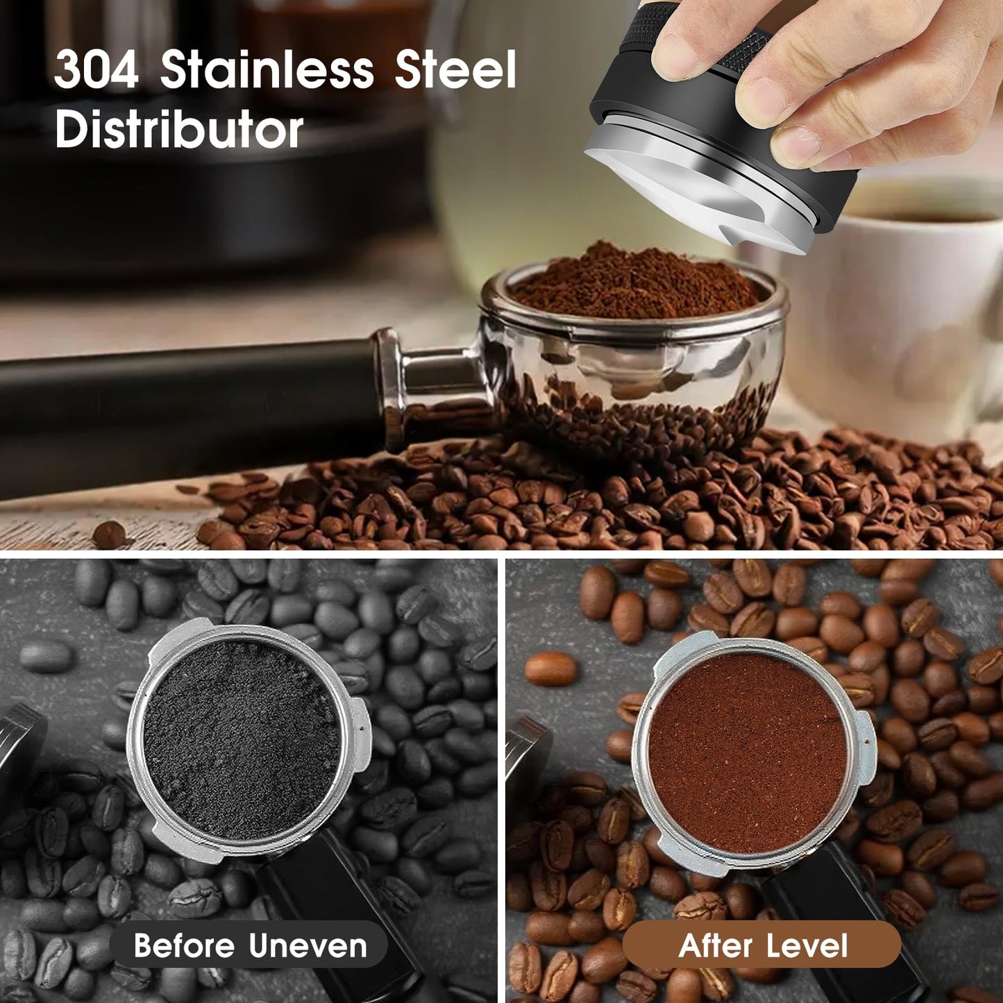 Reoszeank 51mm Espresso Accessories Kit, Espresso Distribution Tool, Spring Loaded Calibrated Tamper and Dosing Funnel Set, Coffee Distributor Leveler Fits Delonghi CASABREWS and atatix 51 mm Machines