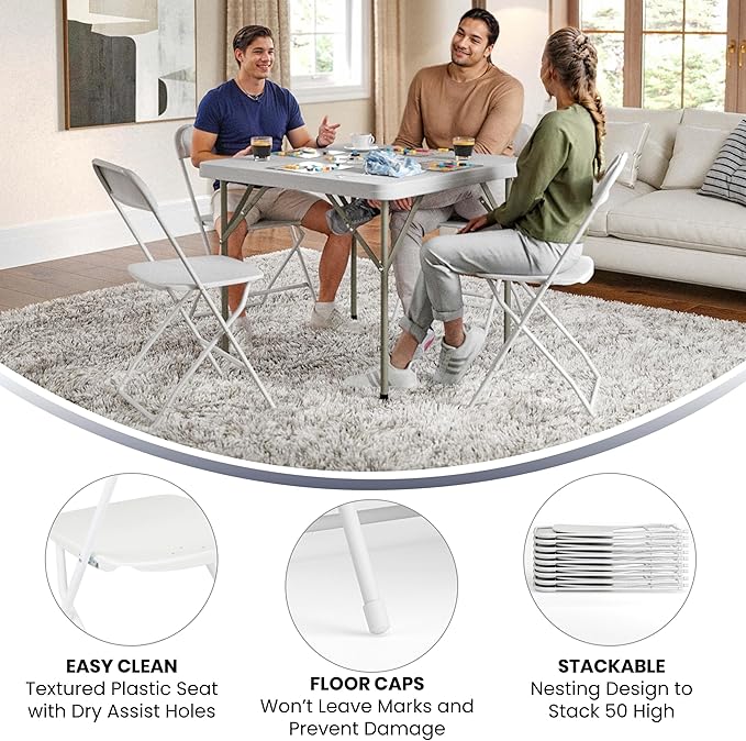 Flash Furniture Hercules Series Plastic Folding Chair - White - 4 Pack 650LB Weight Capacity Comfortable Event Chair-Lightweight Folding Chair