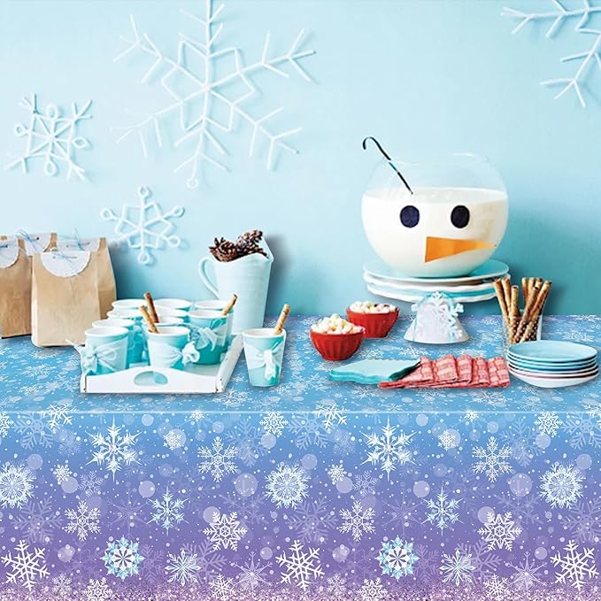 6 Pack Winter Snowflake Plastic Tablecloth Decorations, Blue and Purple Snowflake Winter Wonderland Disposable Table Cover for Christmas Holiday New Year Party Supplies Decorations, 54x108 Inch